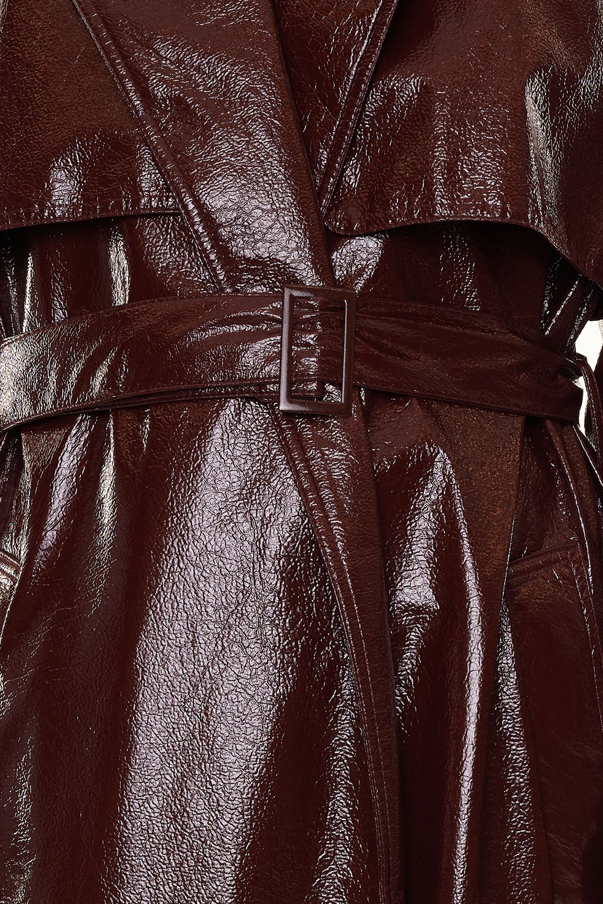Trendyol Collection-Trench oversize roșu claret cu tăietură largă din piele lacuită TWOSS24TR00022 4