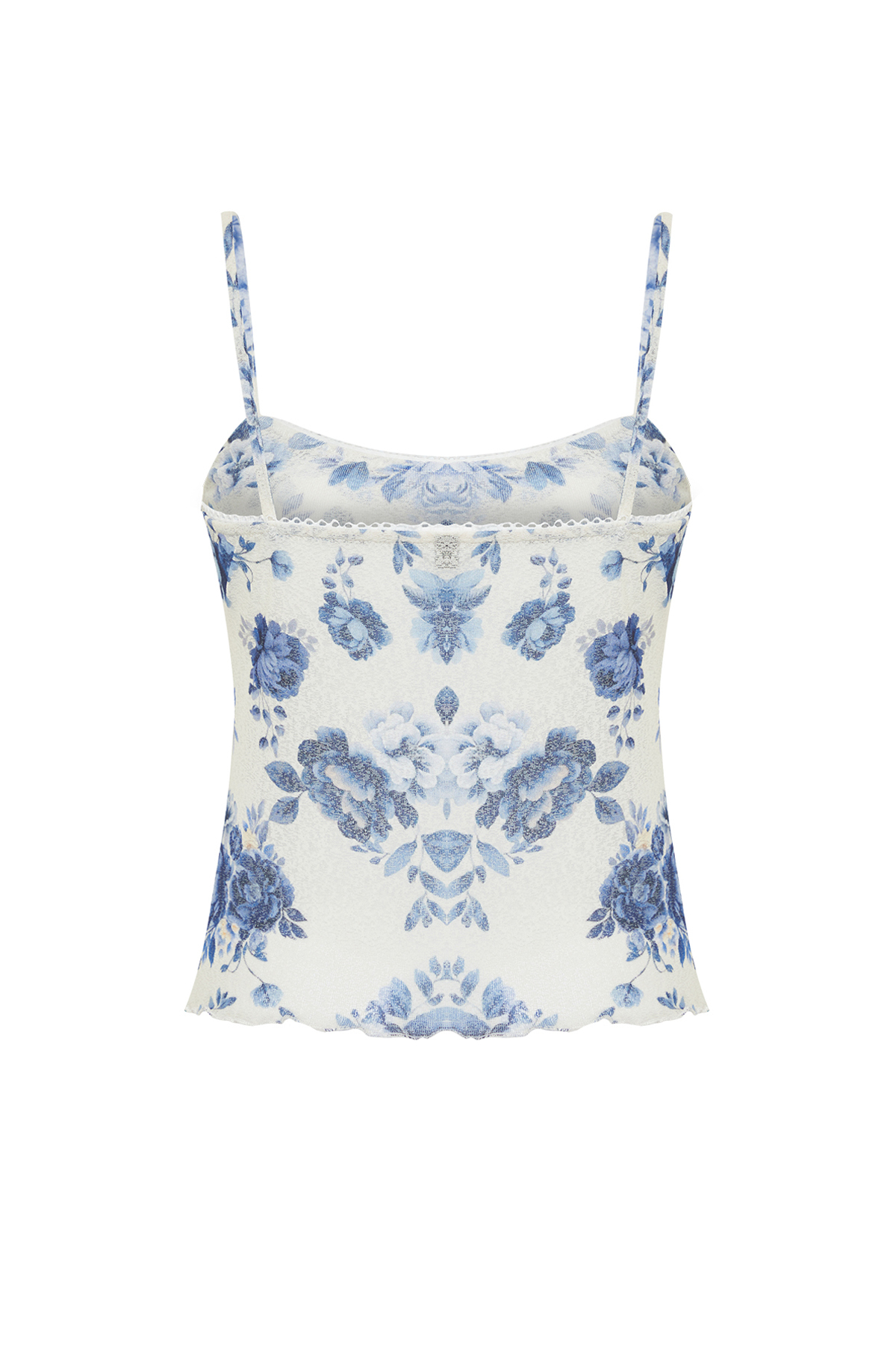 Trendyolmilla  Mavi Çiçek Baskılı Ayarlanabilir Askılı Dokulu Askılı Esnek Örme Bluz TWOSS24BZ00425 - Görsel 8