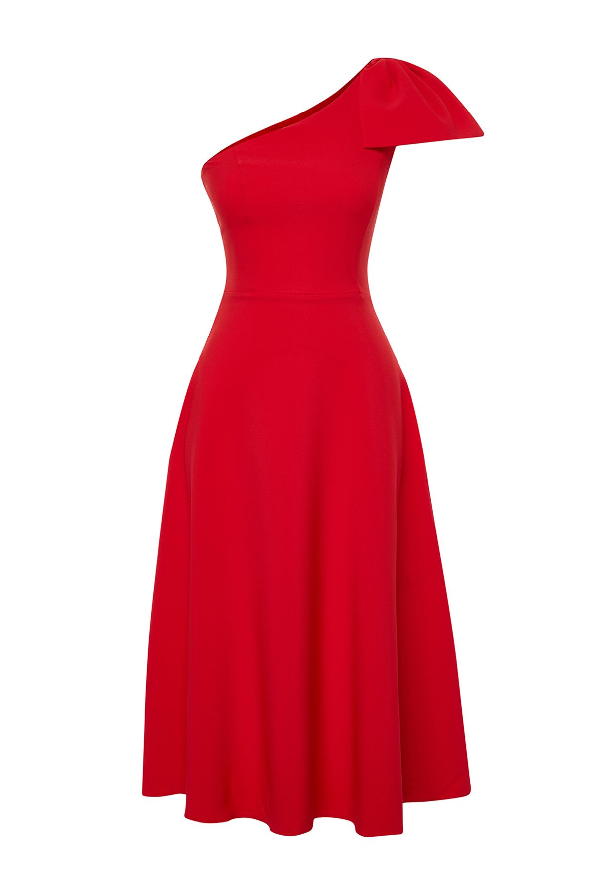 Trendyol Collection-Stylové červené večerní tkané šaty s mašlí ve střihu do A – TPRSS24EL00105 5