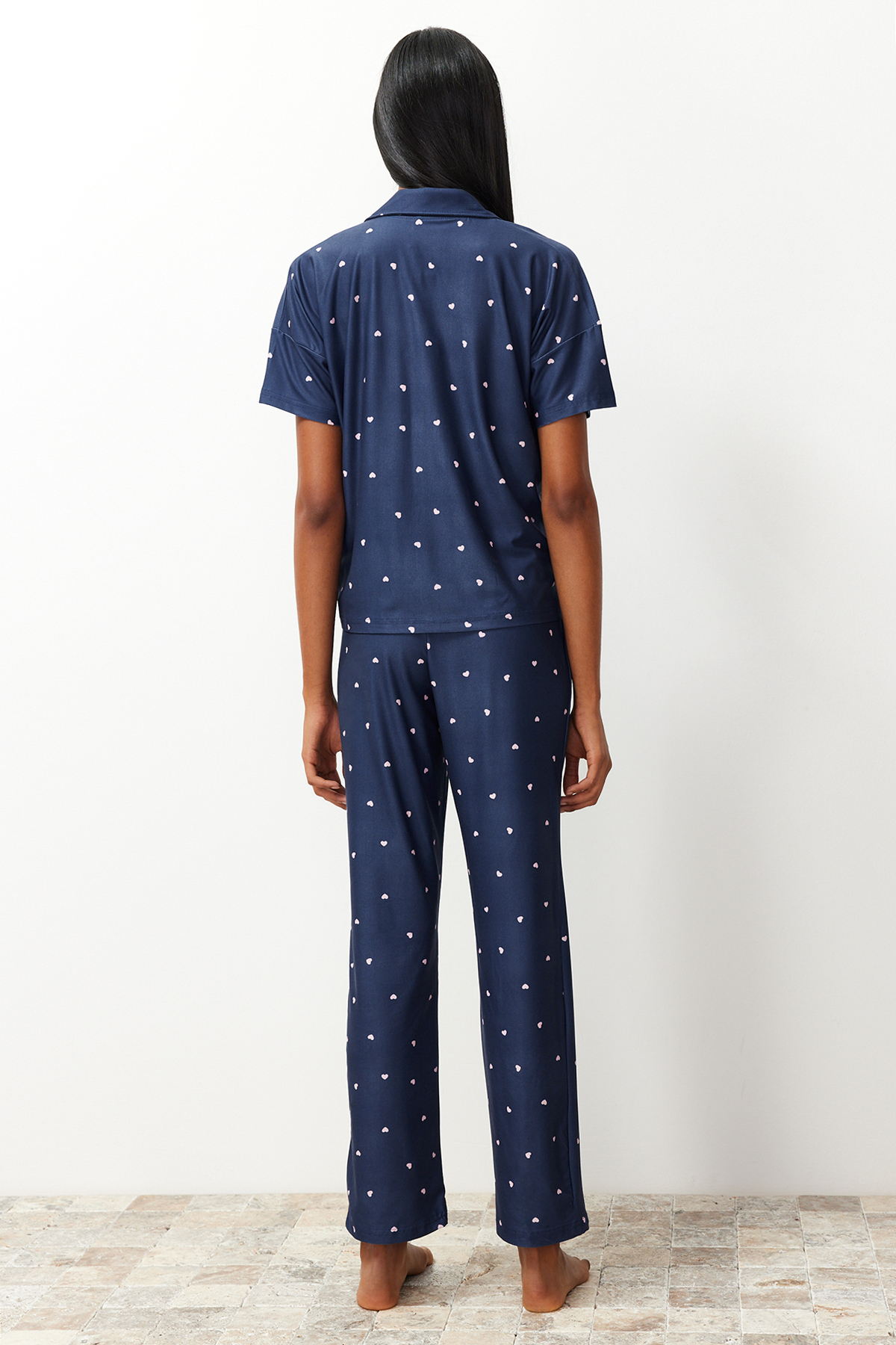 Trendyolmilla  Lacivert Kalpli Örme Pijama Takımı THMSS24PT00286 - Görsel 6