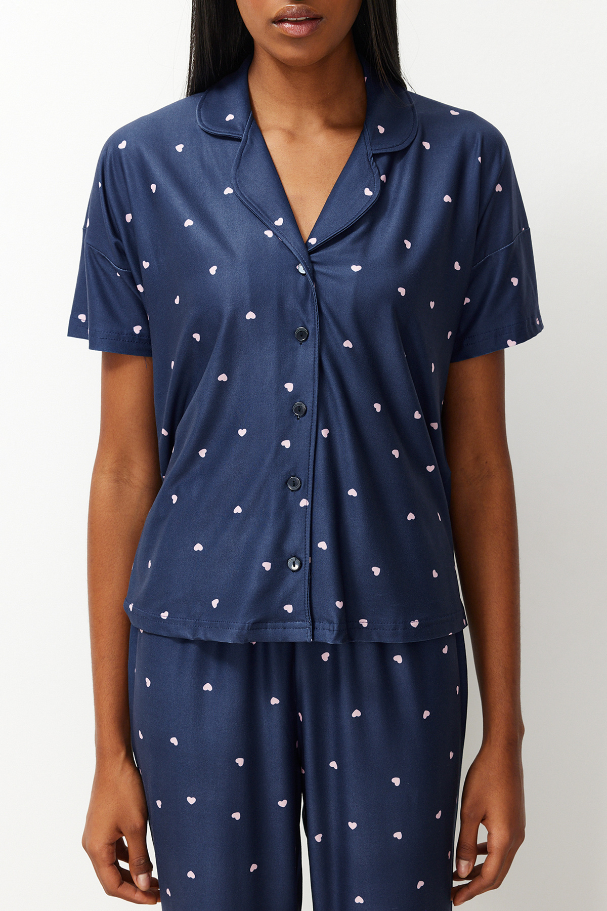 Trendyolmilla  Lacivert Kalpli Örme Pijama Takımı THMSS24PT00286 - Görsel 4