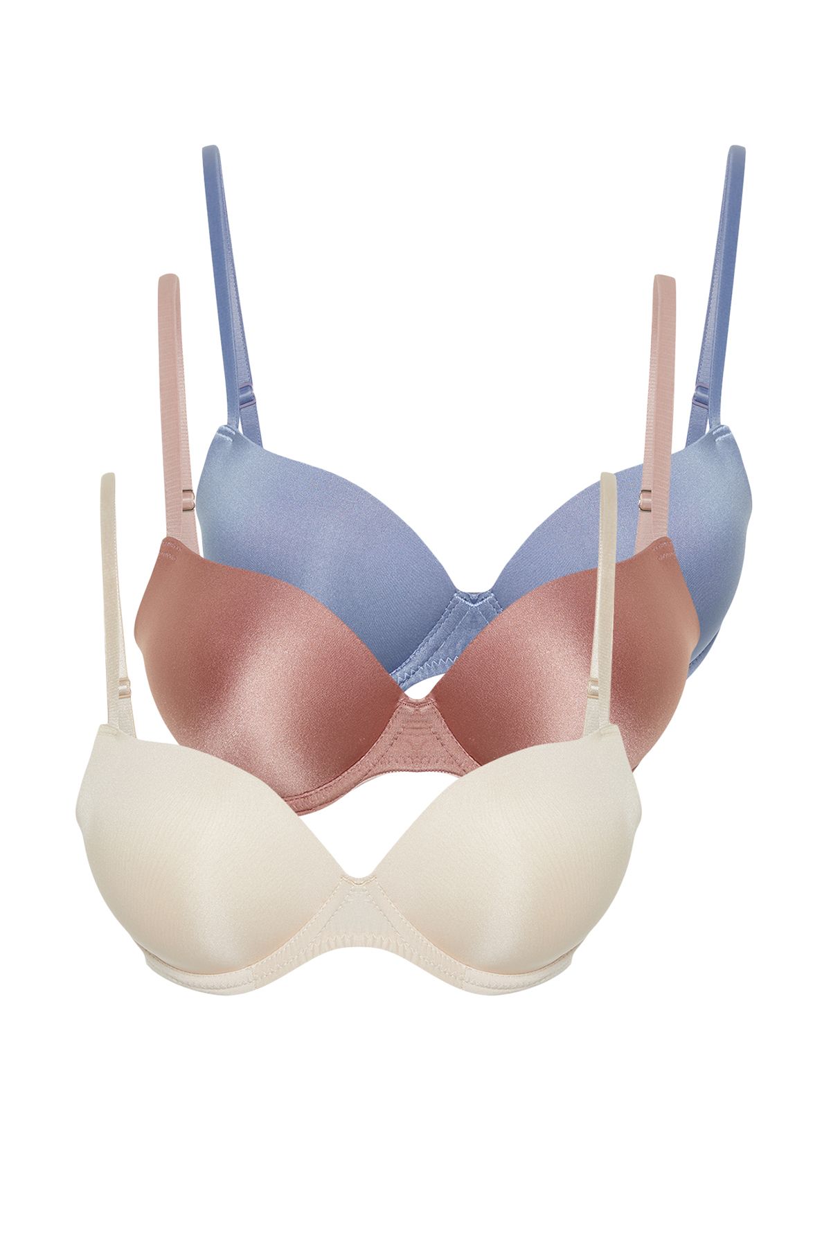 Trendyol Collection-Brauner und mehrfarbiger 3er-Pack Micro String Strap gepolsterter/geraffter Push-Up-Strick-BH 8