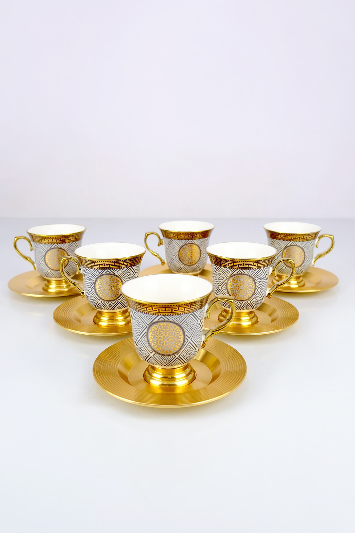 ACAR Porselen Magnus 6 Kişilik Kahve Fincan Takımı Gold Yaldızlı Desen ...