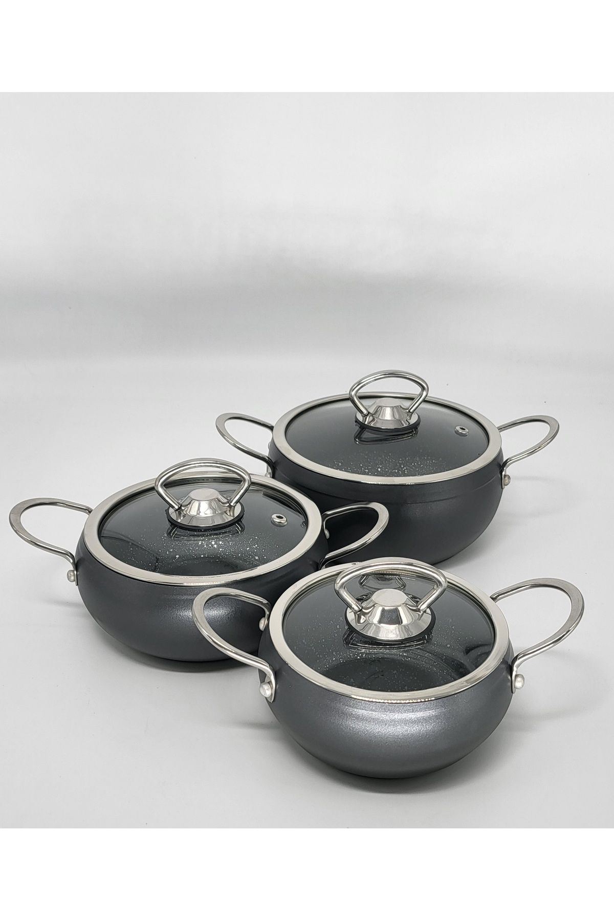 OMS-3554 - 6 قطع، جرانيت حيوي، صحي، طعام كروي صغير، طقم أواني الحساء بلون أنثراسايت 6