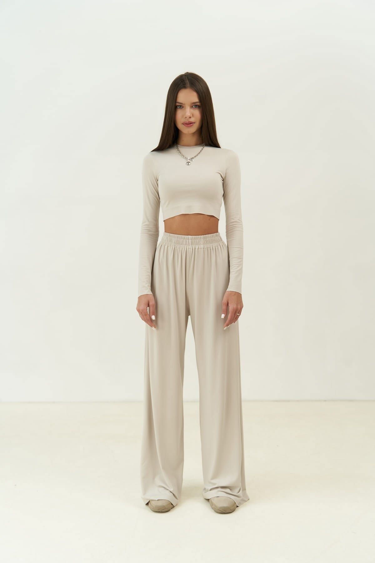 MAİ COLLECTİON-Jany Long Sleeve Stone Crop Trousers Set 2