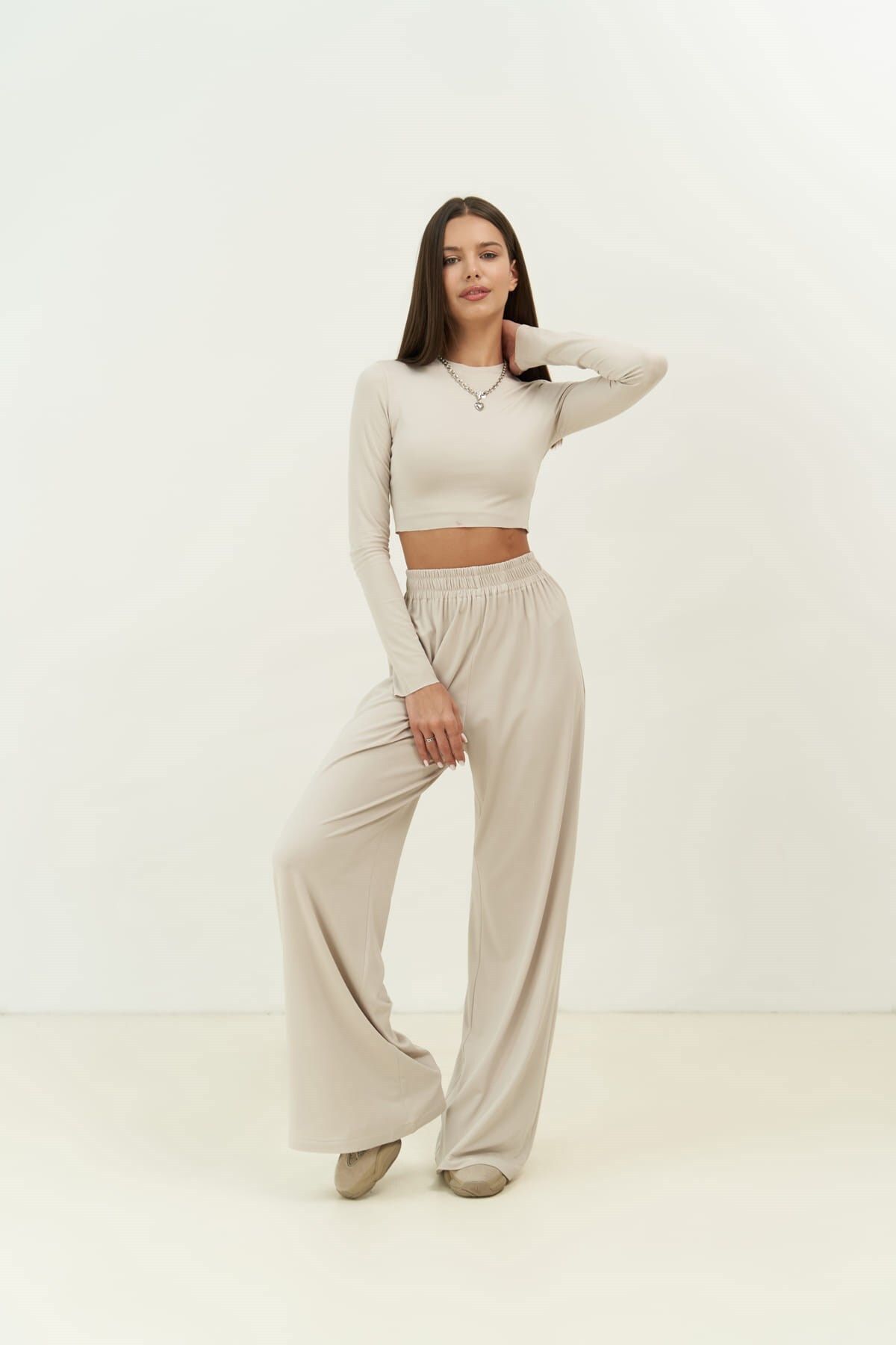 MAİ COLLECTİON-Jany Long Sleeve Stone Crop Trousers Set 8