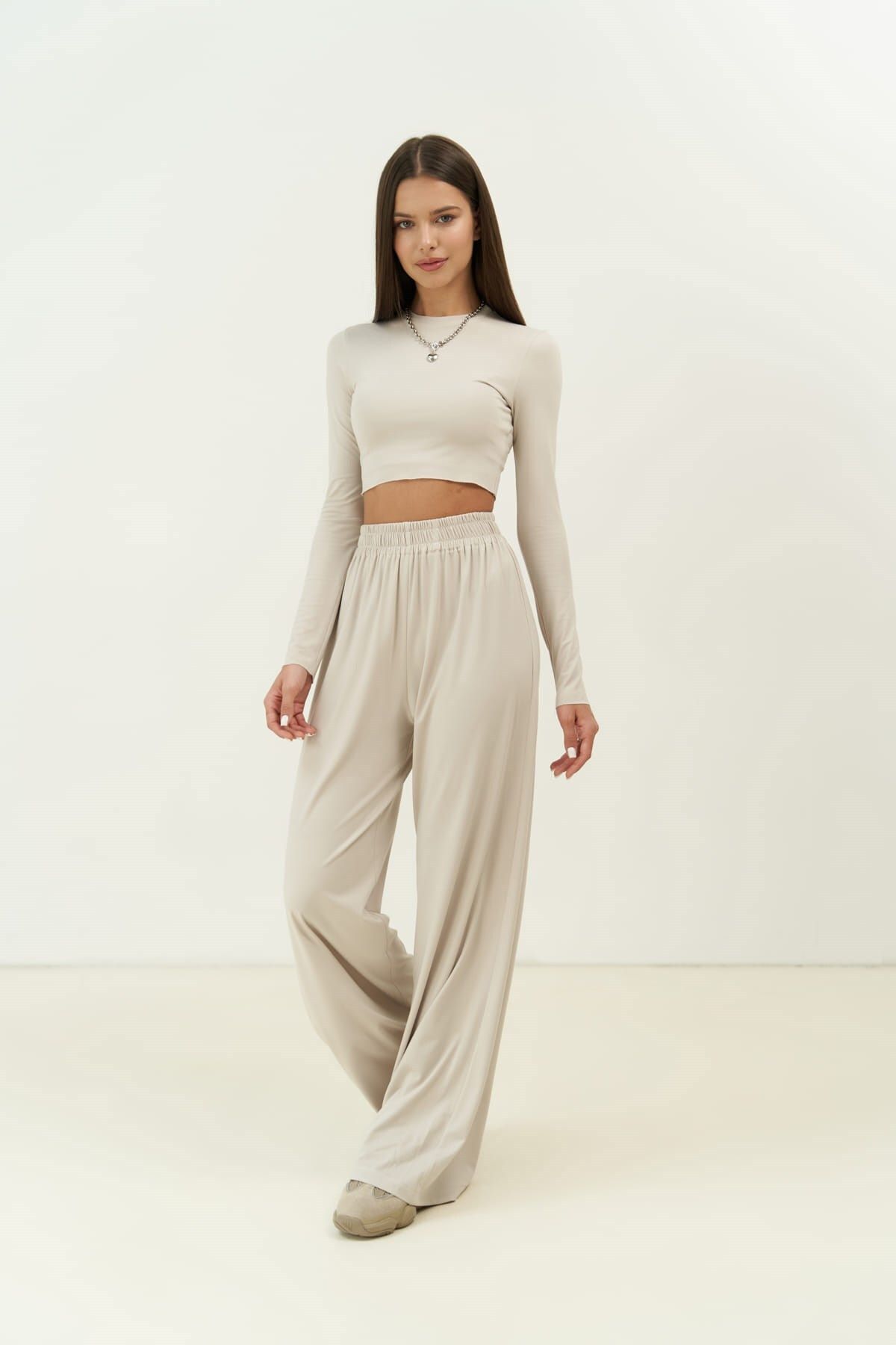 MAİ COLLECTİON-Jany Long Sleeve Stone Crop Trousers Set 7