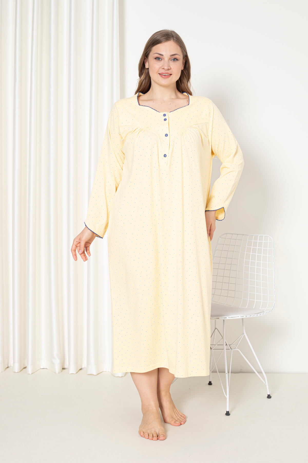 100% Cotton Seasonal Long Sleeve Combed Cotton Plus Size Mother Nightgown 833