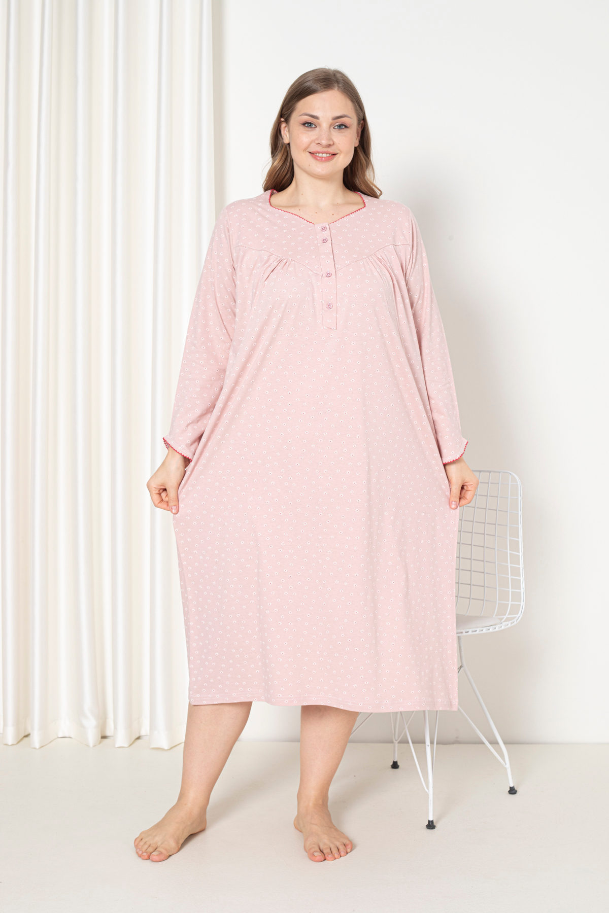 100% Cotton Seasonal Long Sleeve Combed Cotton Plus Size Mother Nightgown 833