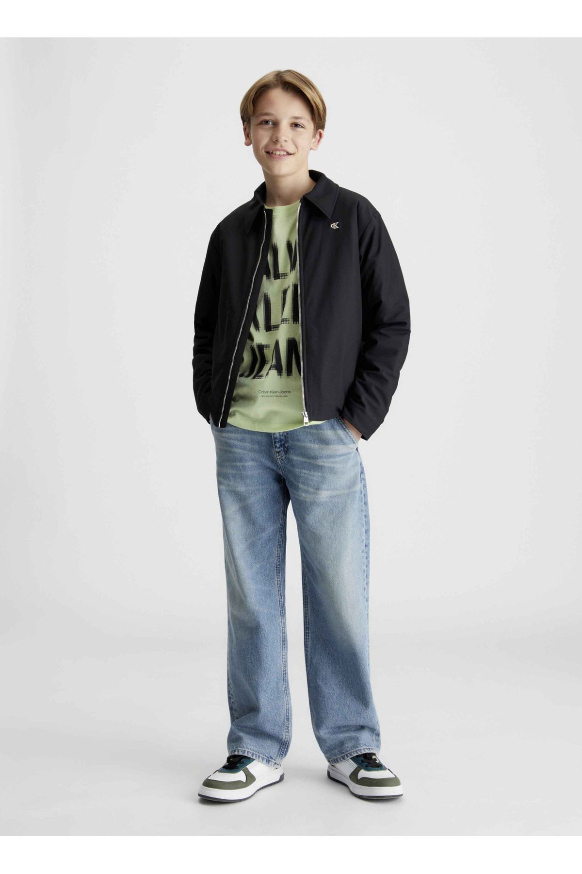 تی شرت سبز مردانه آرم پیکسل طرح دار SS T s shrink Calvin Klein