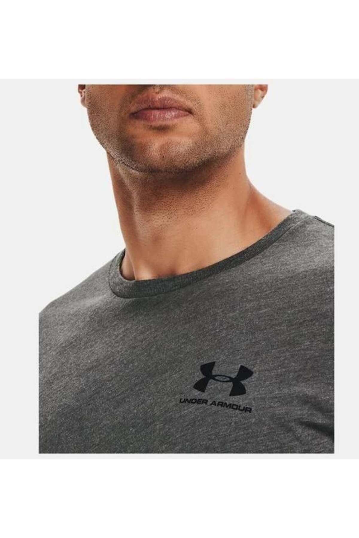 تی شرت ورزشی خاکستری مردانه آستین کوتاه قفسه سینه در سمت چپ UA 1326799 019 Under Armour