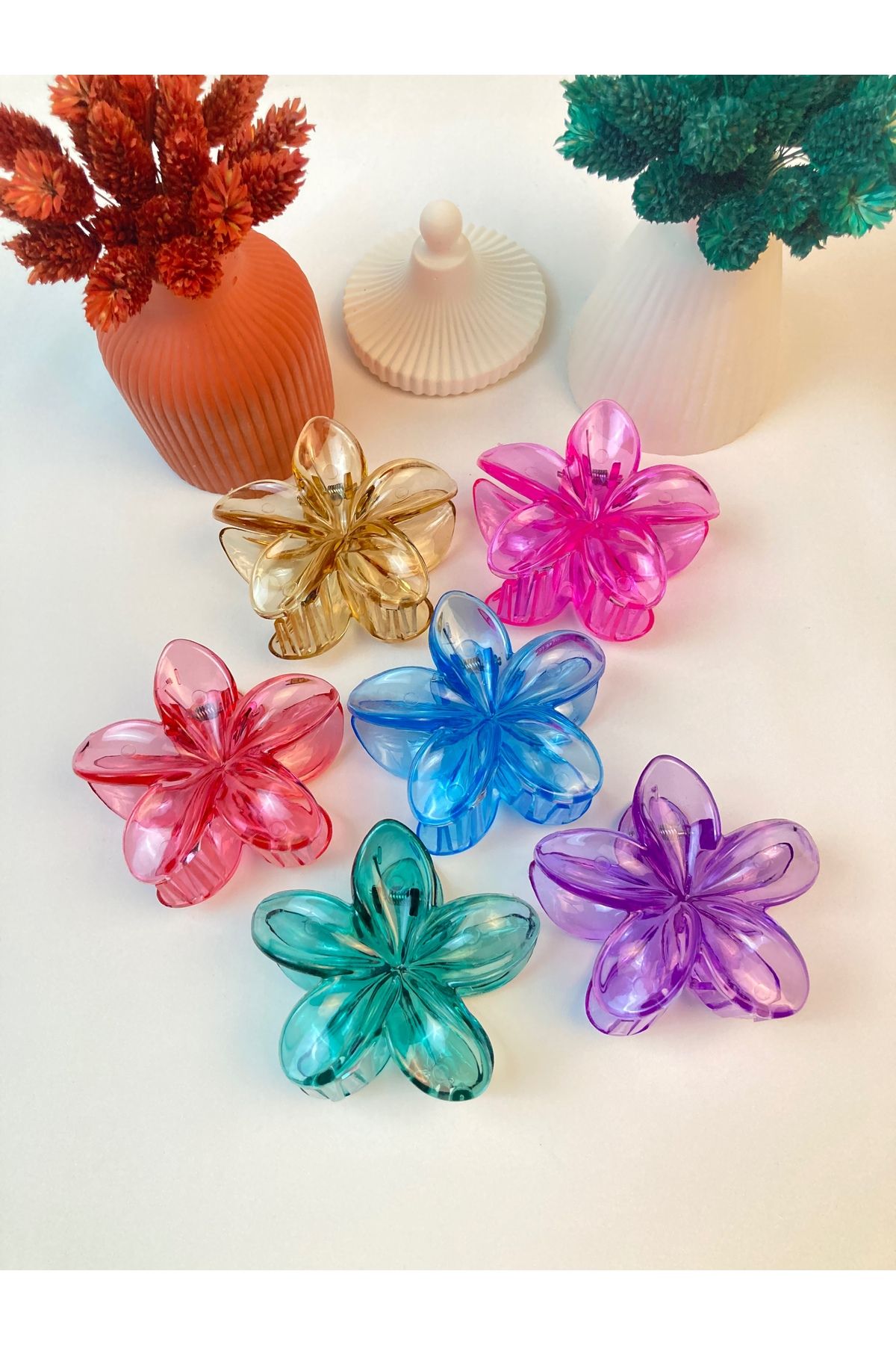 PREGIO-6-Piece Xl Large Size Transparent Lotus Flower Peg Hair Clip 4