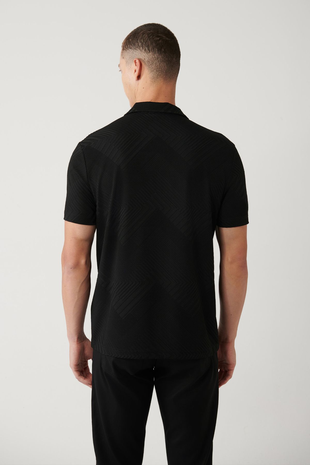 Avva تی شرت جیکارد آپا یاکا سیاه مردانه A41Y1141