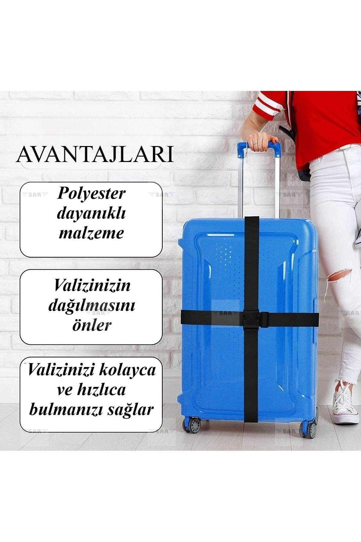 SAR  2 Adet Valiz Bavul Emniyet Kemeri Siyah - Görsel 2