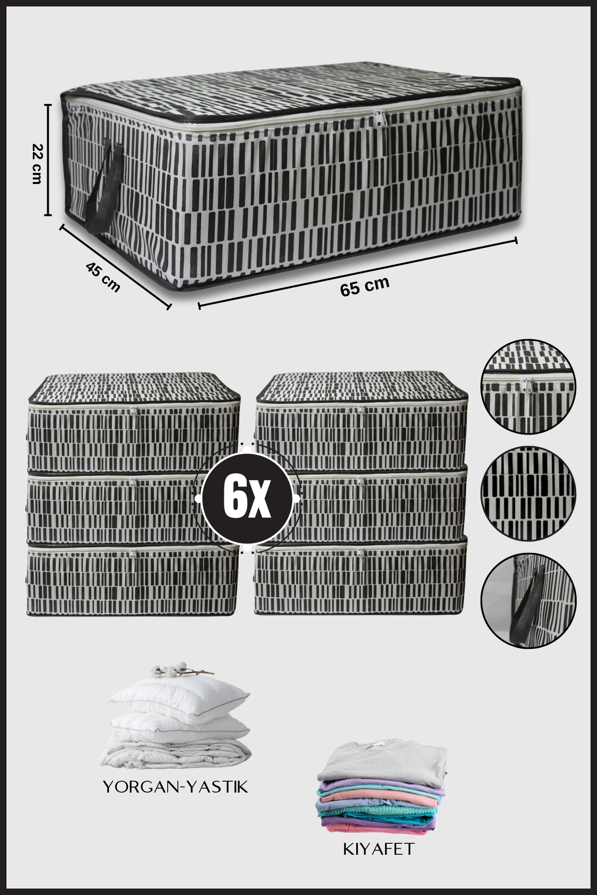 6Pcs Large Size Under Bazaar Hurc Garment Pillow Puller Organizer Storage Bag 65x45x22 Zebra