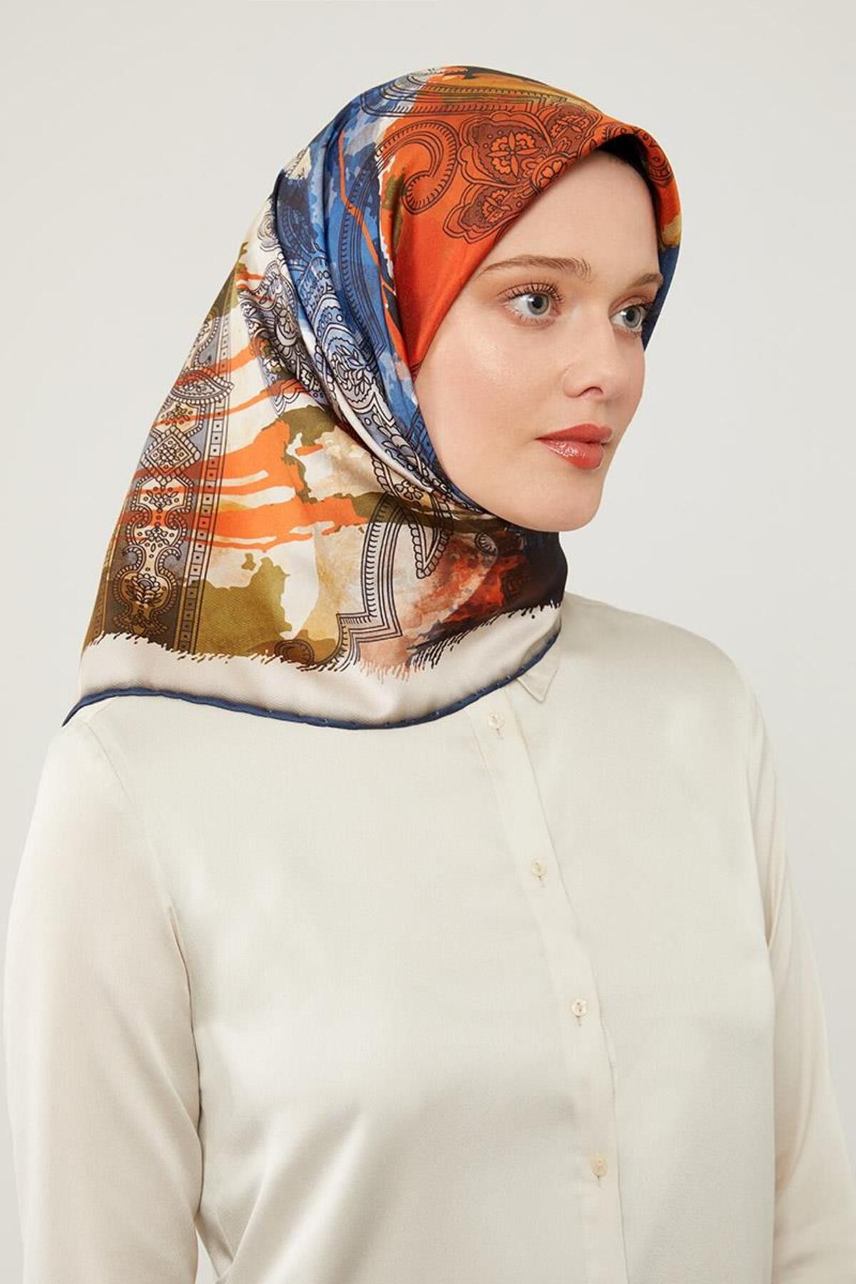 روسری آبی Navy Batik قومیت چاپ Twill Levidor