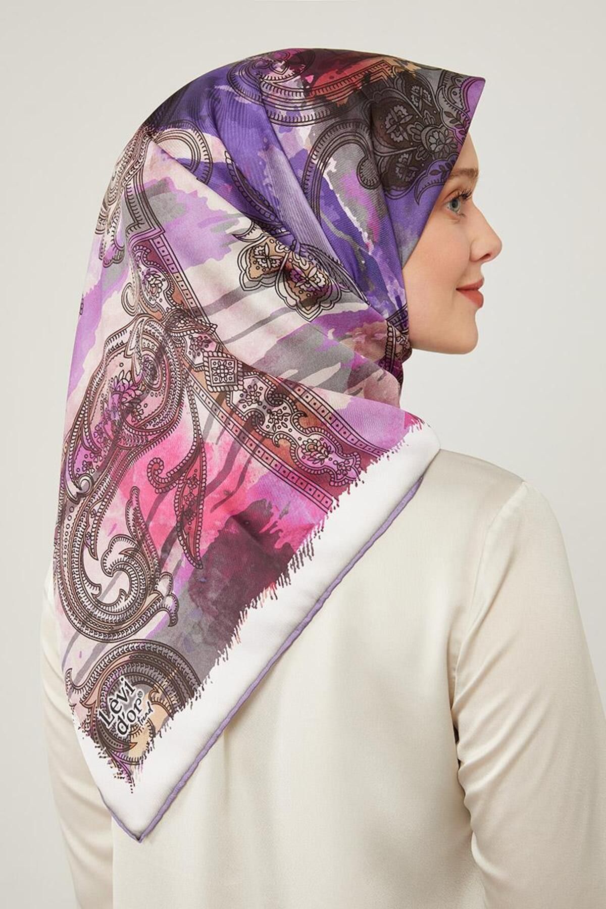روسری بنفش Twill Trend اورجینال Levidor
