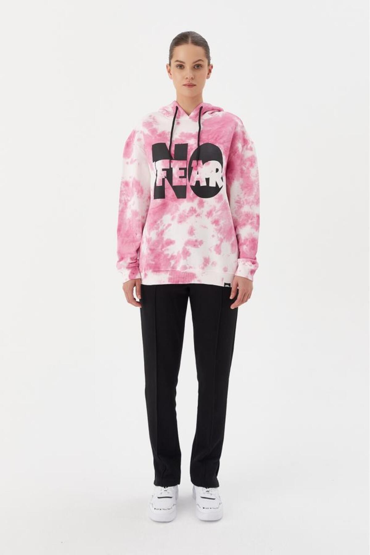 No Fear-Hanorac de damă oversize cu glugă roz Tie Dye 72480 2