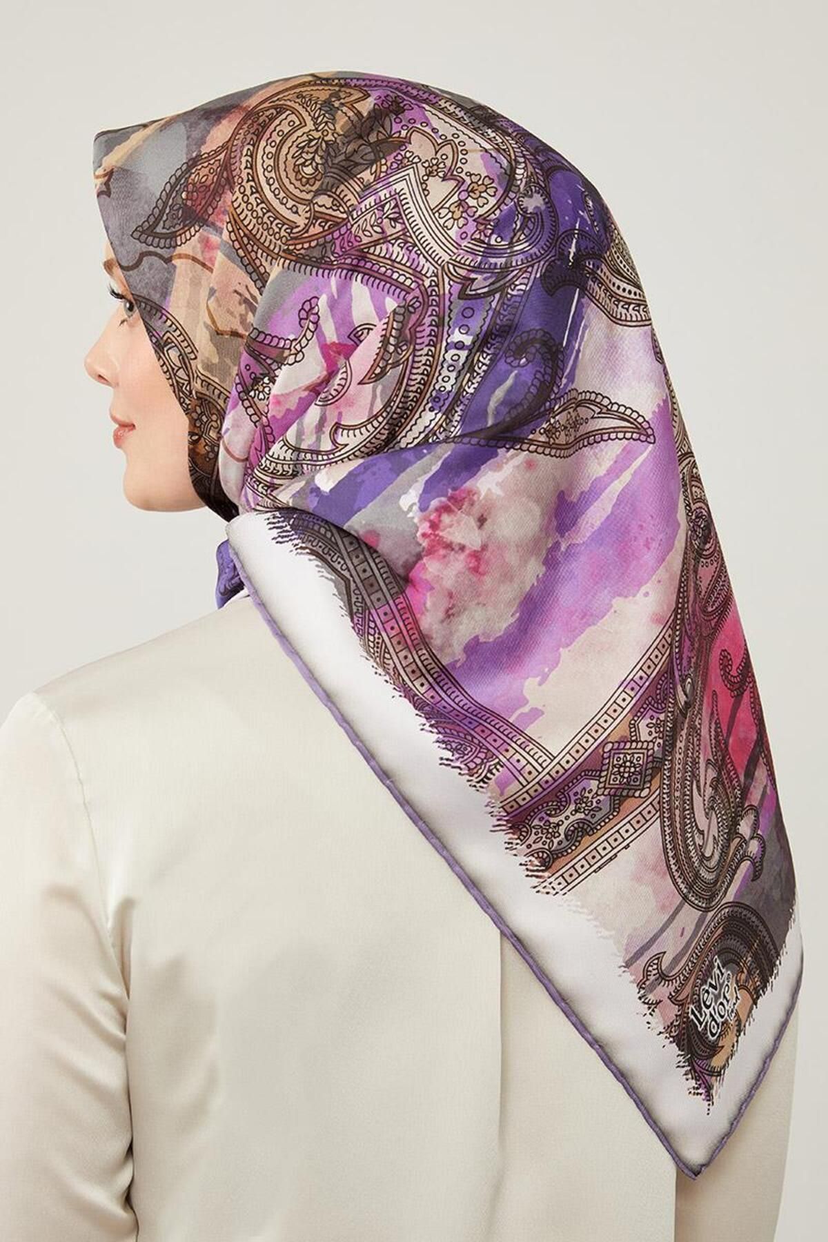 روسری بنفش Twill Trend اورجینال Levidor