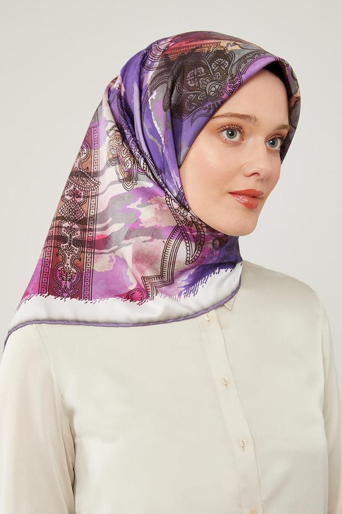روسری بنفش Twill Trend اورجینال Levidor