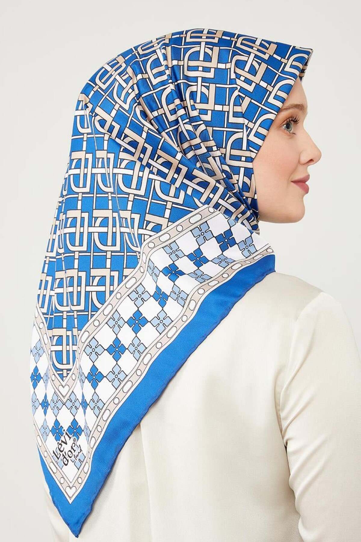 روسری آبی Twill Trend LVD طرح دار Levidor