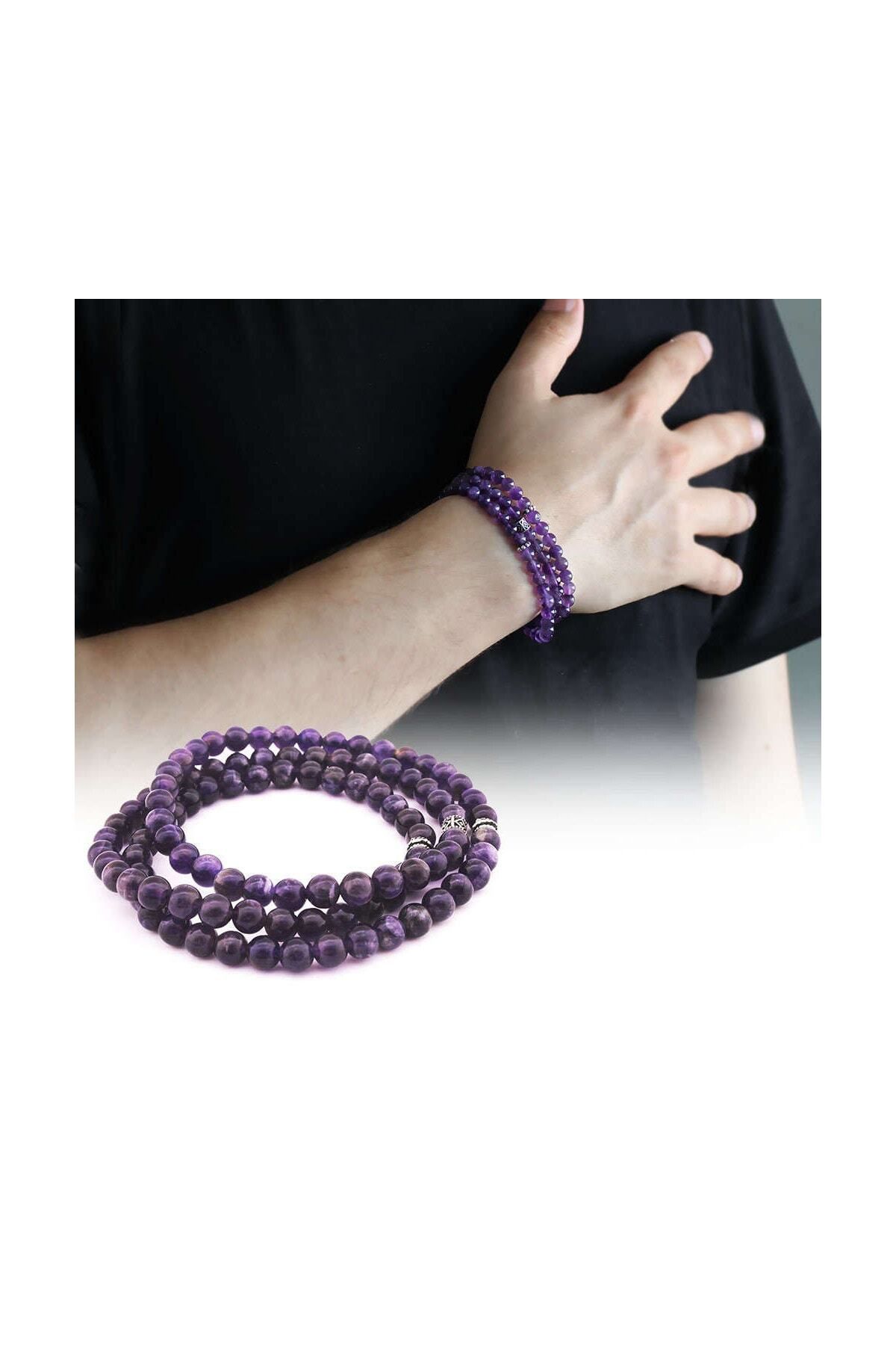 Tesbihane-Both Bracelet - Both Globe Cut 99 Pieces Purple Amethyst Natural Stone Rosary104000291 1