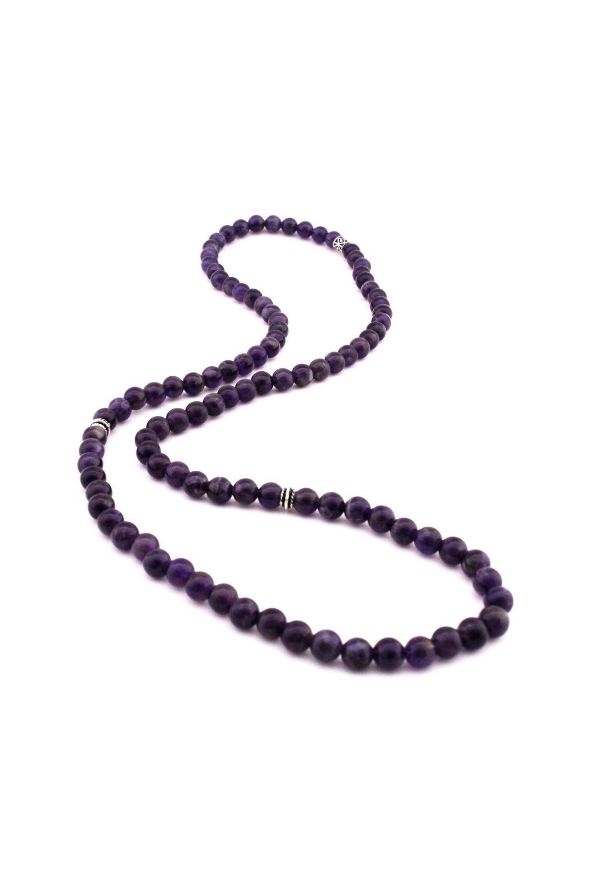 Tesbihane-Both Bracelet - Both Globe Cut 99 Pieces Purple Amethyst Natural Stone Rosary104000291 5
