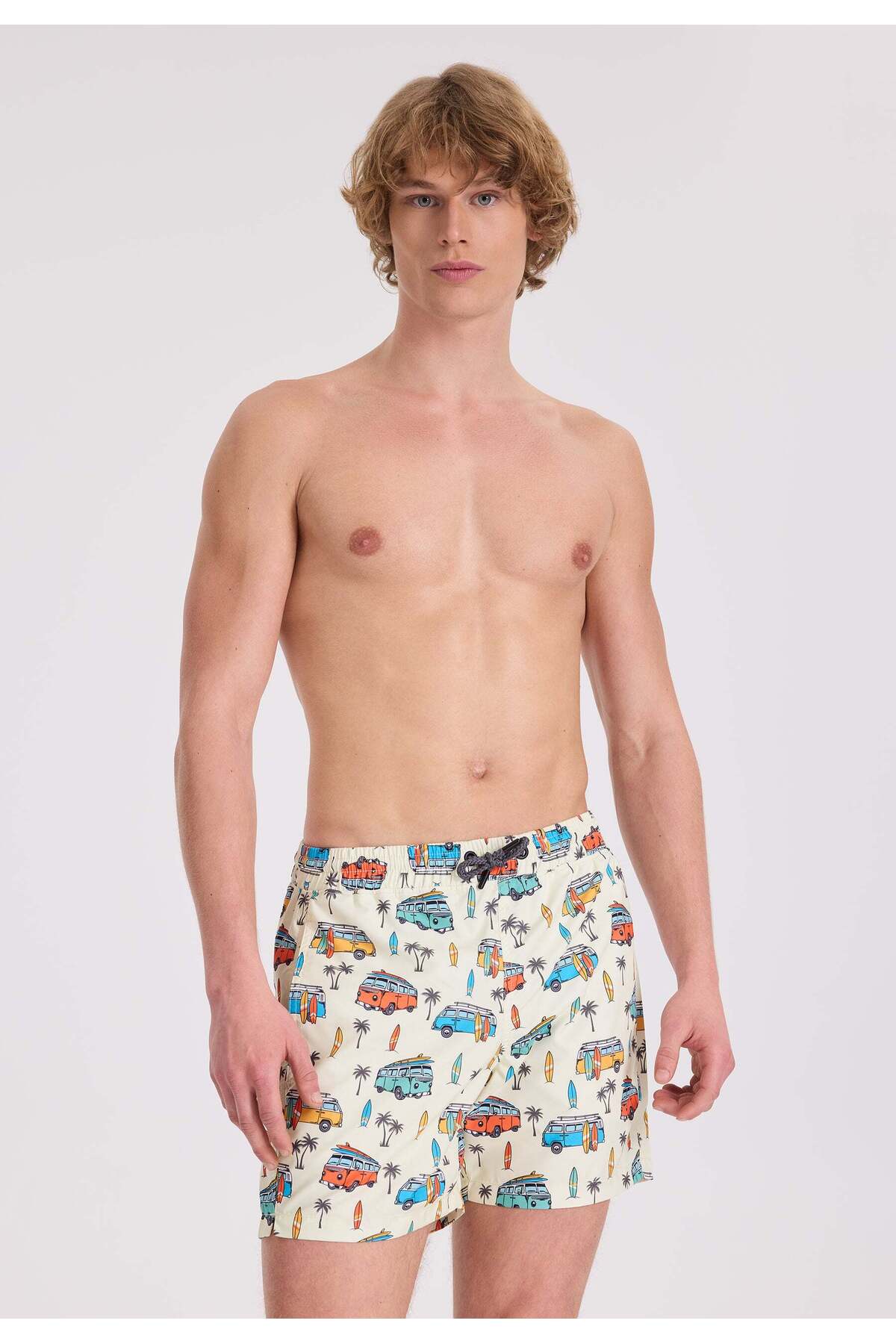 White Minivan Printed Regular Fit Men's Sea Shorts WMICON