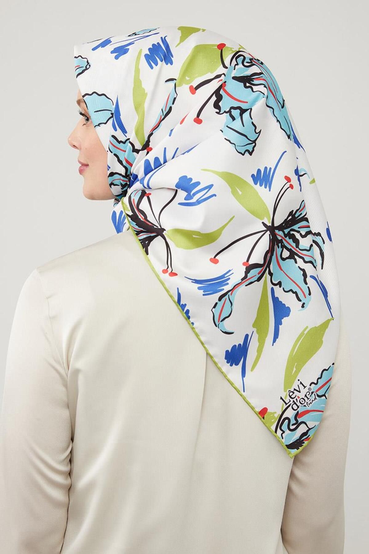 روسری سبز Twill الگوی برگ بادام زمینی Levidor