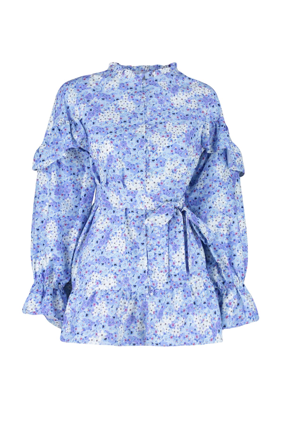 Trendyol Modest-Tnică țesută cu flori albastru deschis TCTSS24UK00025 7