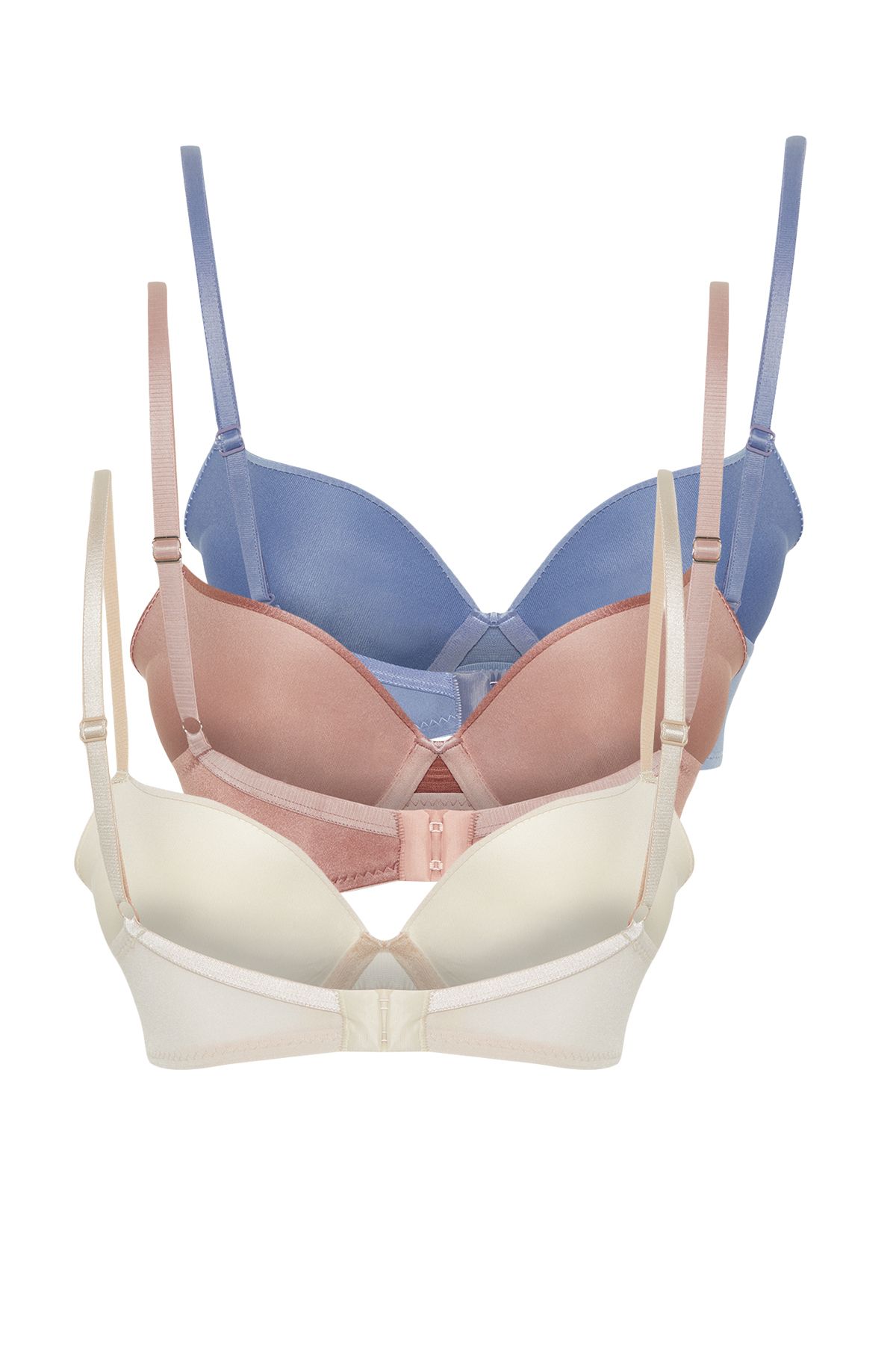 Trendyol Collection-Brauner und mehrfarbiger 3er-Pack Micro String Strap gepolsterter/geraffter Push-Up-Strick-BH 10
