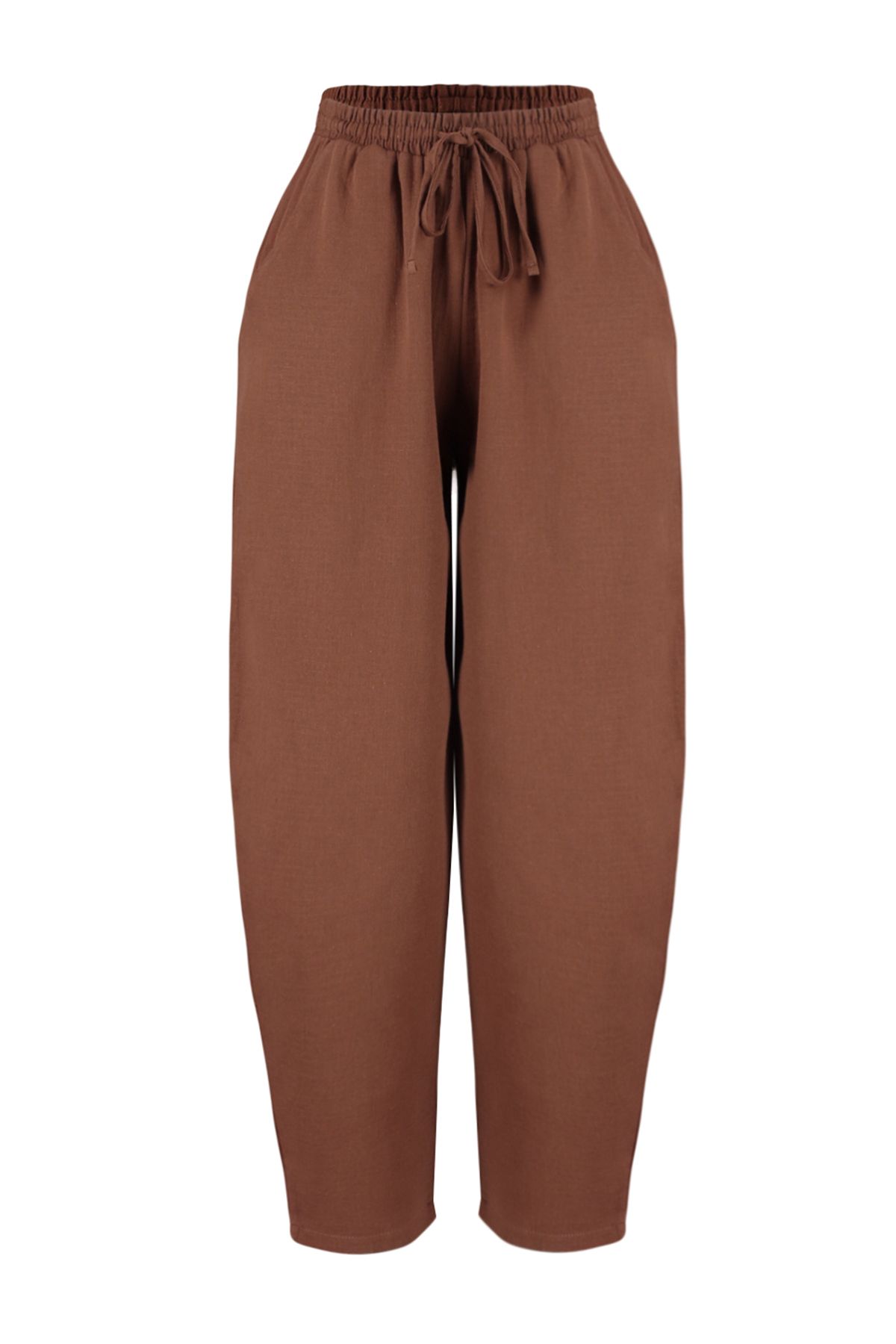 Trendyol Collection-Braune Hose aus gewebtem Musselin, 100 % Baumwolle TBESS24PL00005 7