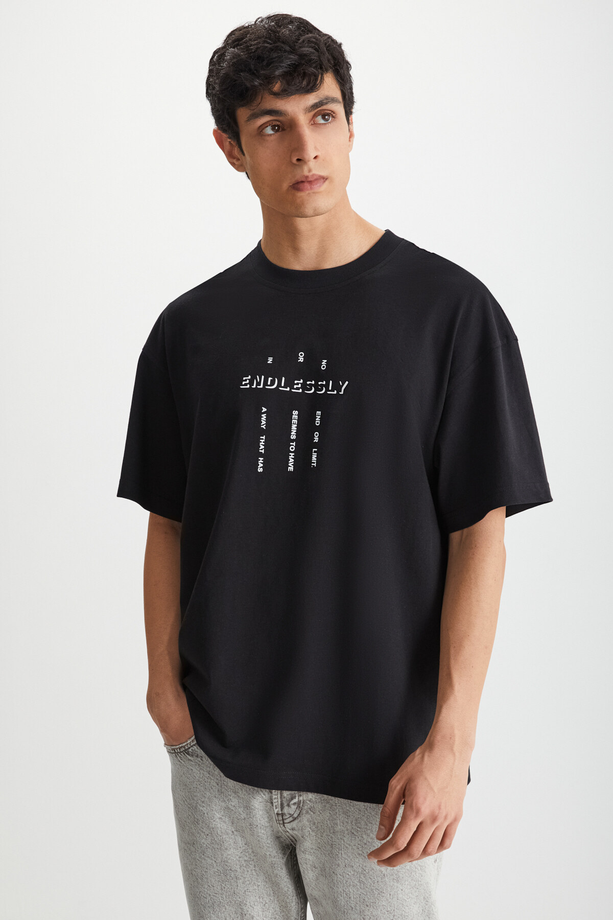 GRIMELANGE  RAMADANP017 Erkek %100Pamuk Bisiklet Yaka Baskılı Siyah T-Shirt - Görsel 4