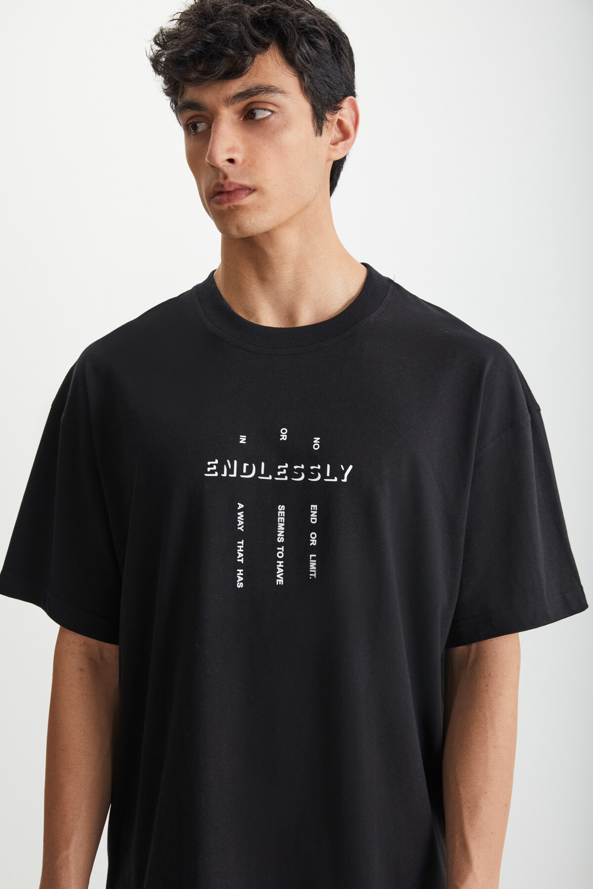 GRIMELANGE  RAMADANP017 Erkek %100Pamuk Bisiklet Yaka Baskılı Siyah T-Shirt - Görsel 5