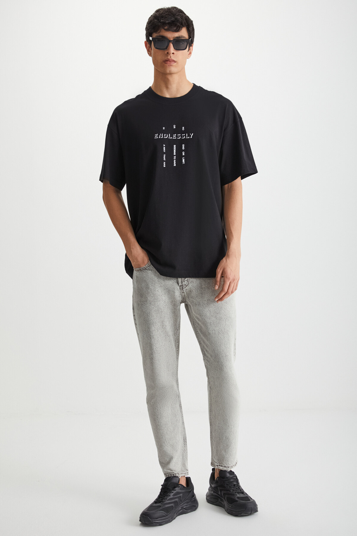 GRIMELANGE  RAMADANP017 Erkek %100Pamuk Bisiklet Yaka Baskılı Siyah T-Shirt - Görsel 2