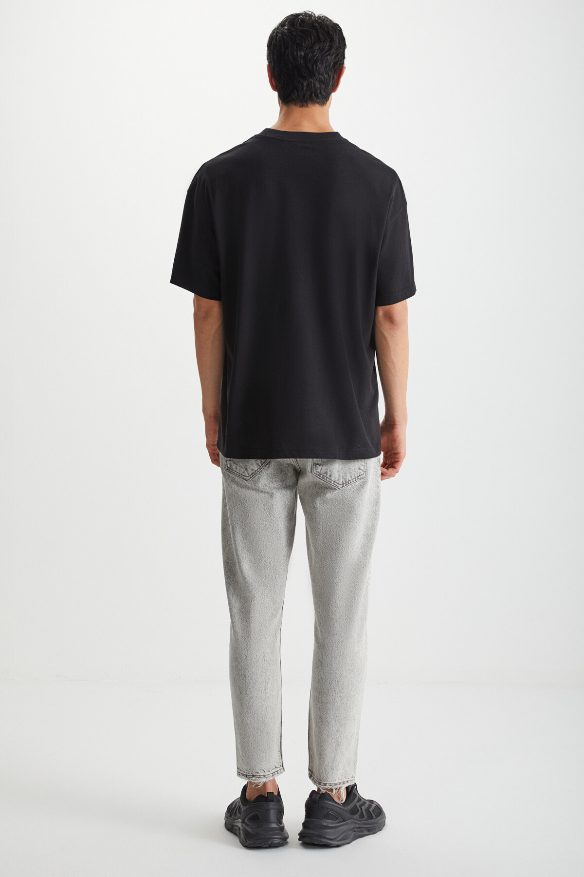 GRIMELANGE  RAMADANP017 Erkek %100Pamuk Bisiklet Yaka Baskılı Siyah T-Shirt - Görsel 6