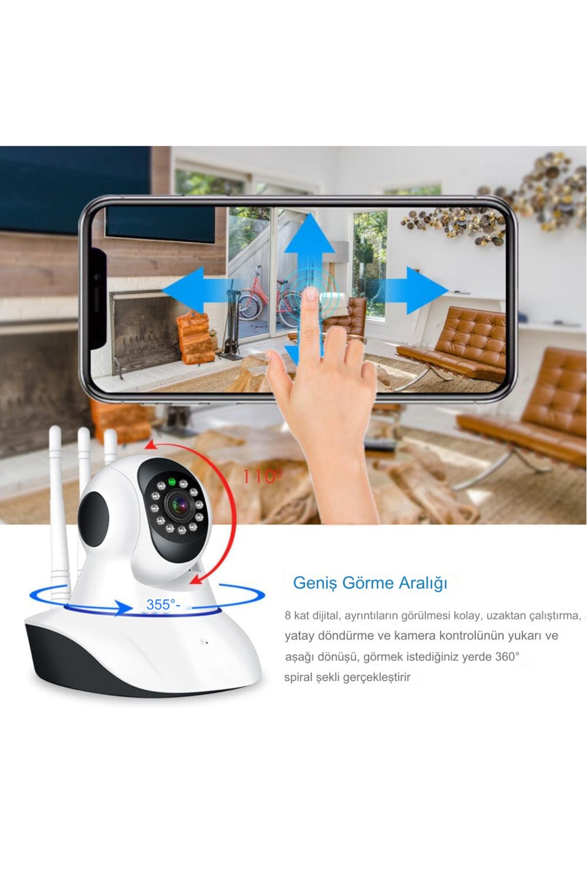 qasul Yapay Zekalı Hareket Takip Sensörlü Sesli Canlı İzlenebilen Bebek ,Bakıcı,Ev,Ofis Güvenlik Kamerası fotoğrafı 4 (önizleme)