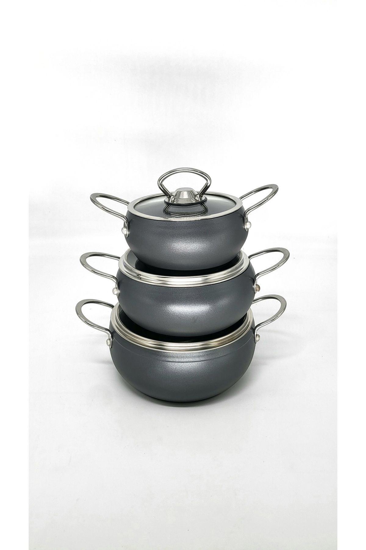 OMS-3554 - 6 قطع، جرانيت حيوي، صحي، طعام كروي صغير، طقم أواني الحساء بلون أنثراسايت 4