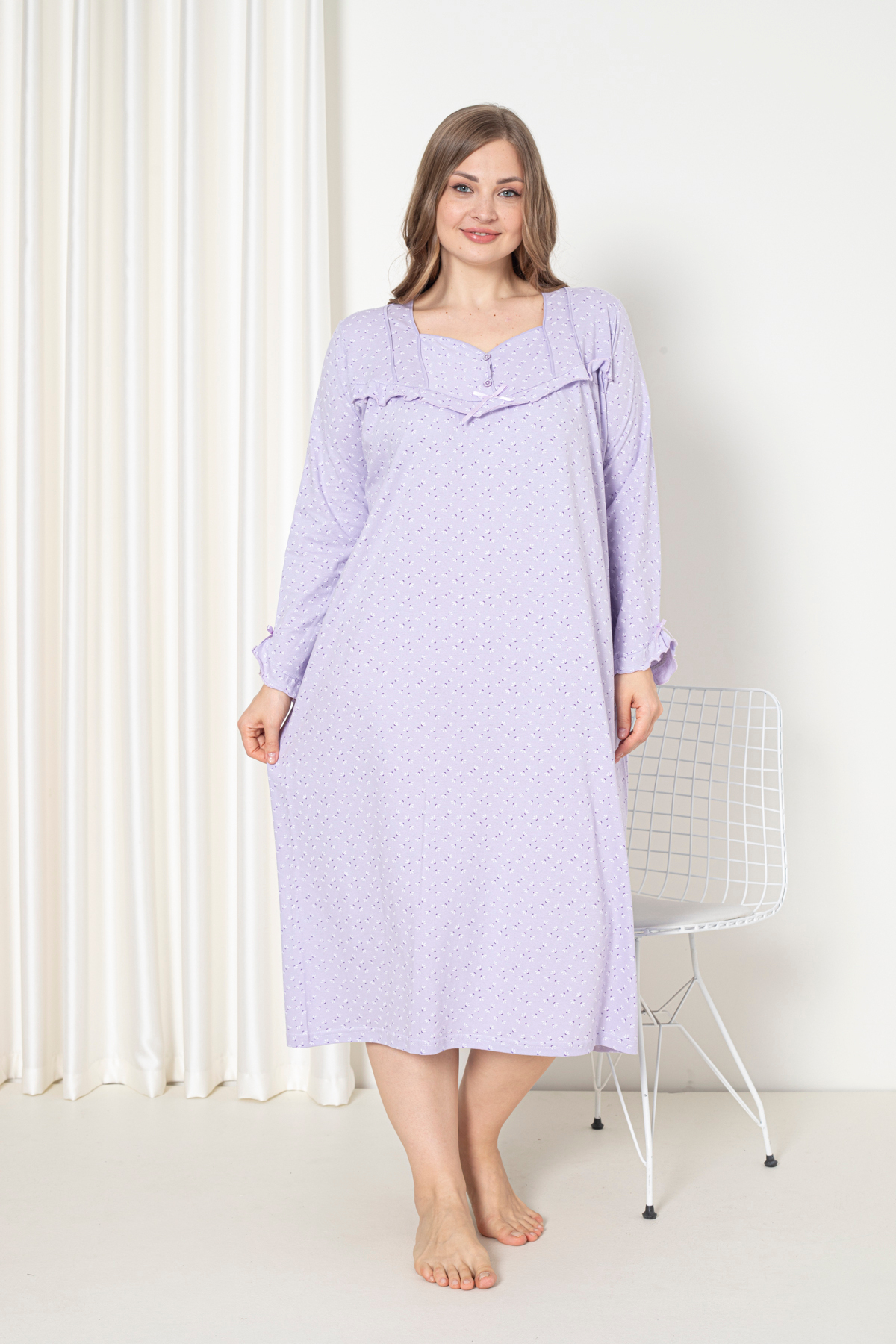 100% Cotton Seasonal Long Sleeve Combed Cotton Plus Size Mother Nightdress 180