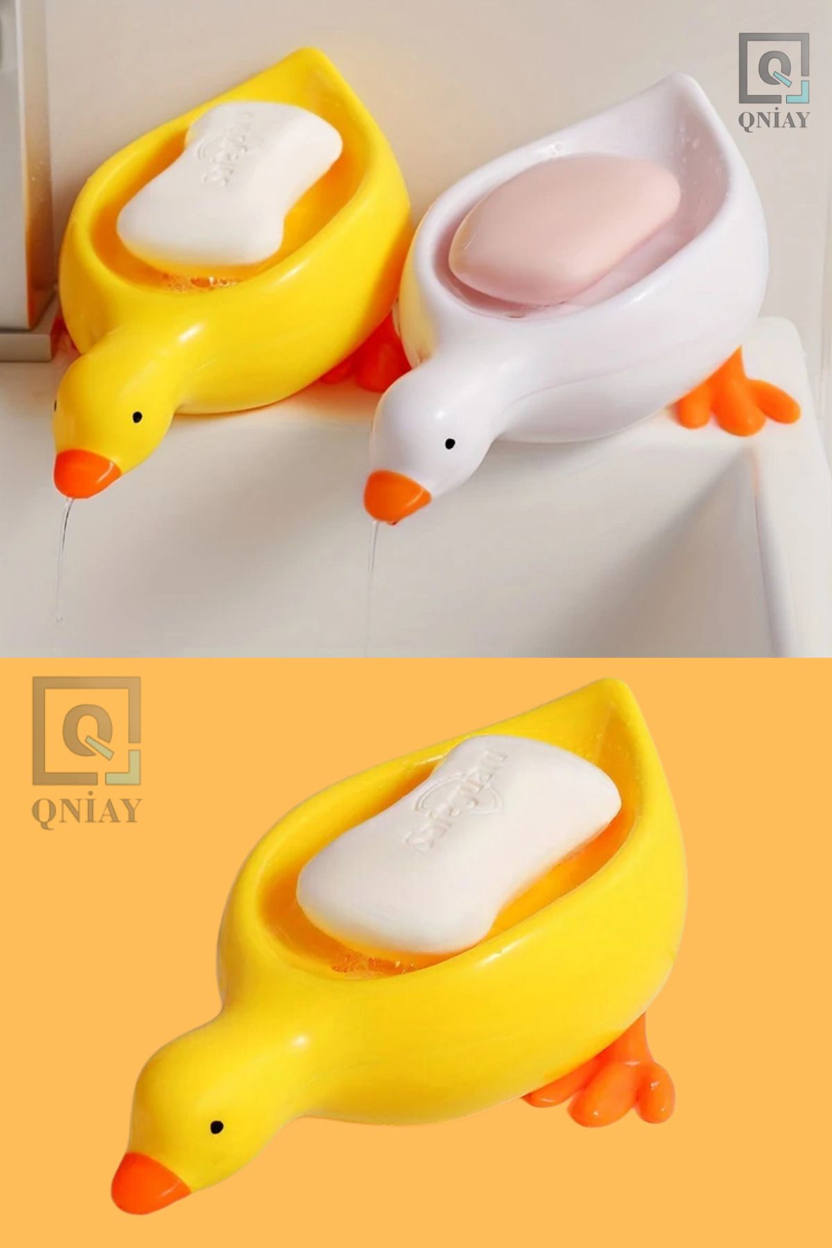 QNİAY-Cutie de săpun cu rață drăguță, cutie de săpun cu desene animate, peste chiuvetă, rezistentă la apă, dozator de săpun solid 3