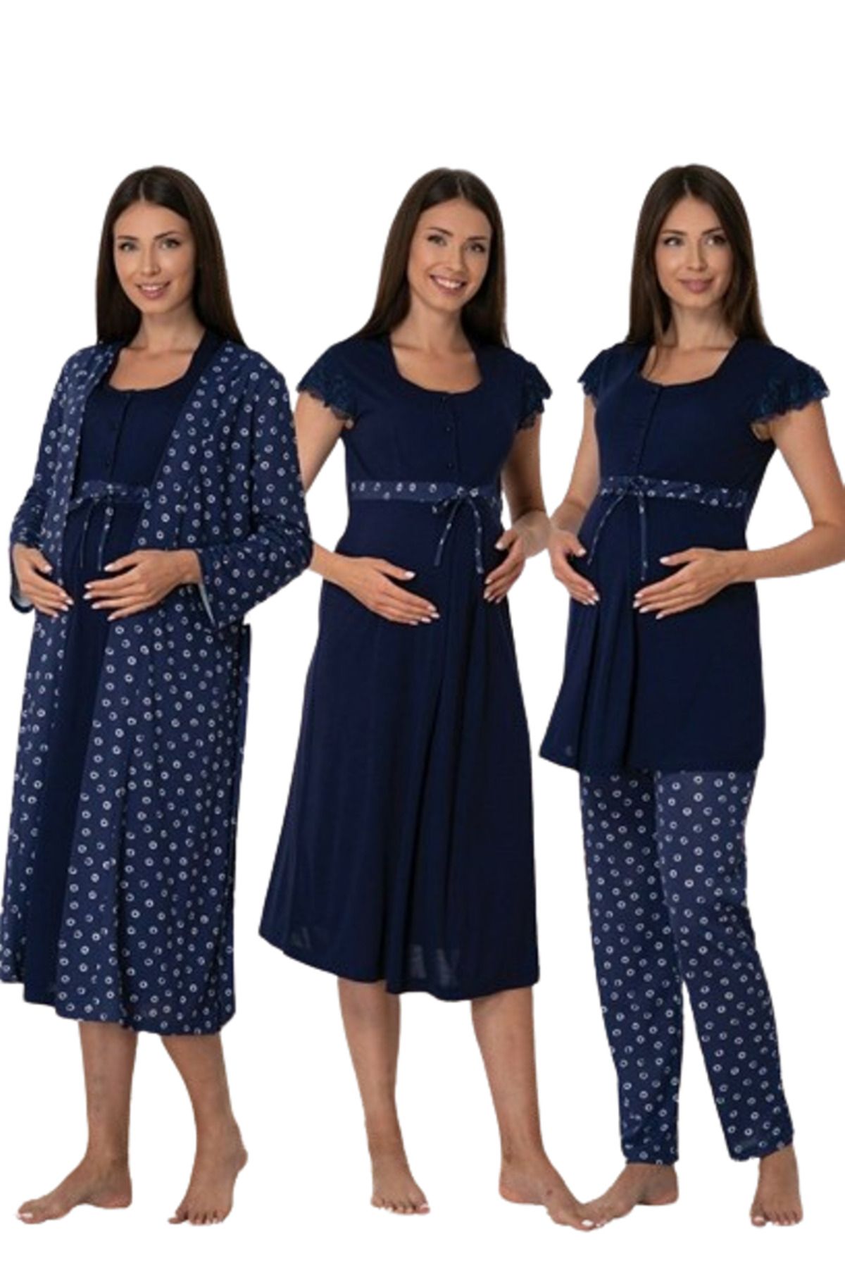 by İGP Set Cămașă De Noapte Și Pijama De Maternitate Din Bumbac Bleumarin Pentru Femei Effortt Femeie - L