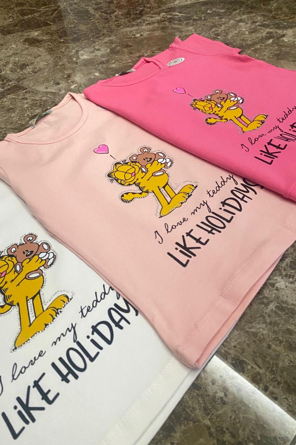 Ded COLLECTION-Girl's Stoned Garfield Printed Short Sleeve Combed Cotton T-shirt 2