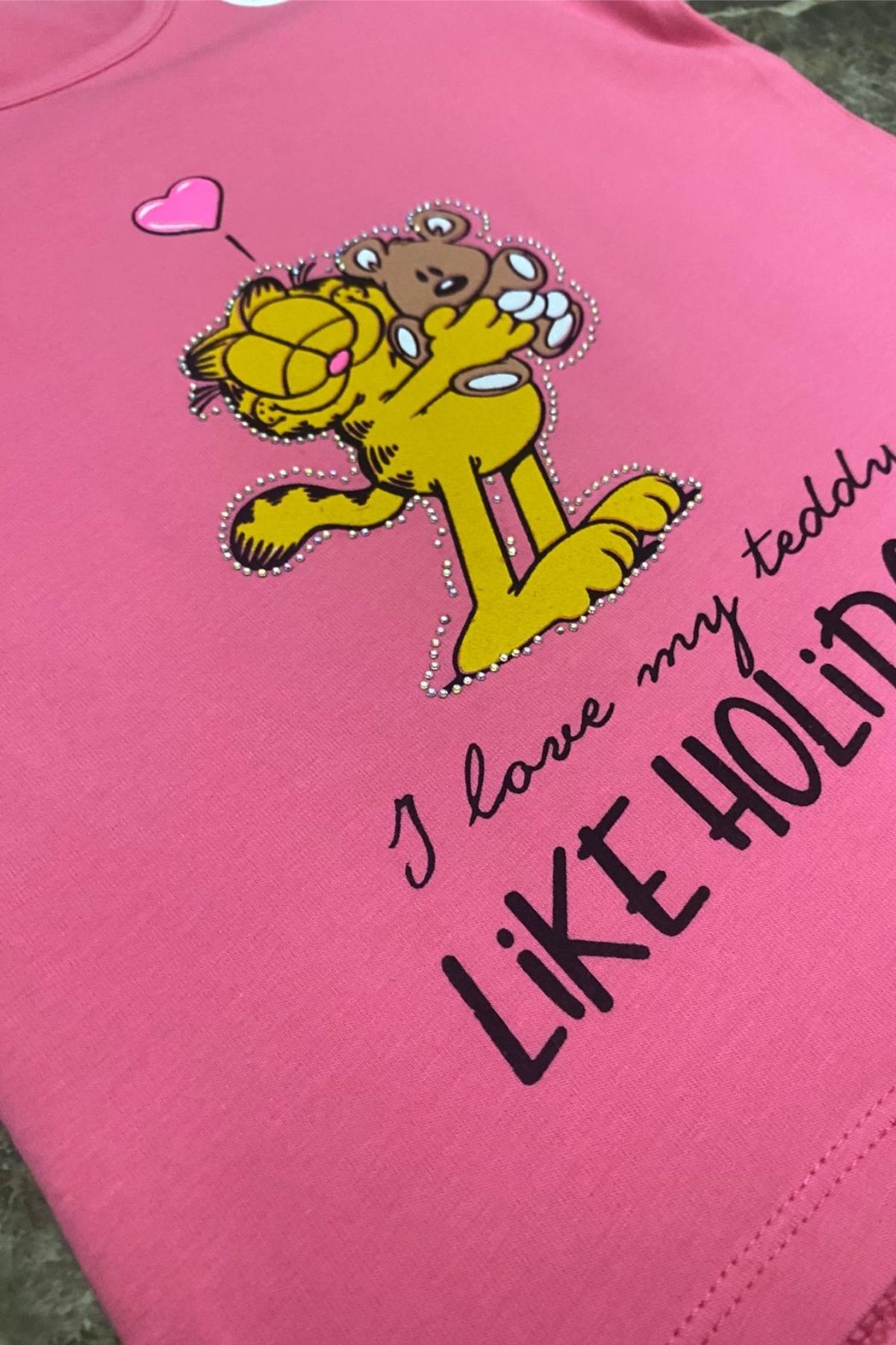 Ded COLLECTION-Girl's Stoned Garfield Printed Short Sleeve Combed Cotton T-shirt 1
