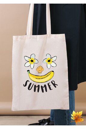Eylül Design Summer Yazılı Yaz Temalı Renkli Baskılı Organik A Kalite Ham Bez...