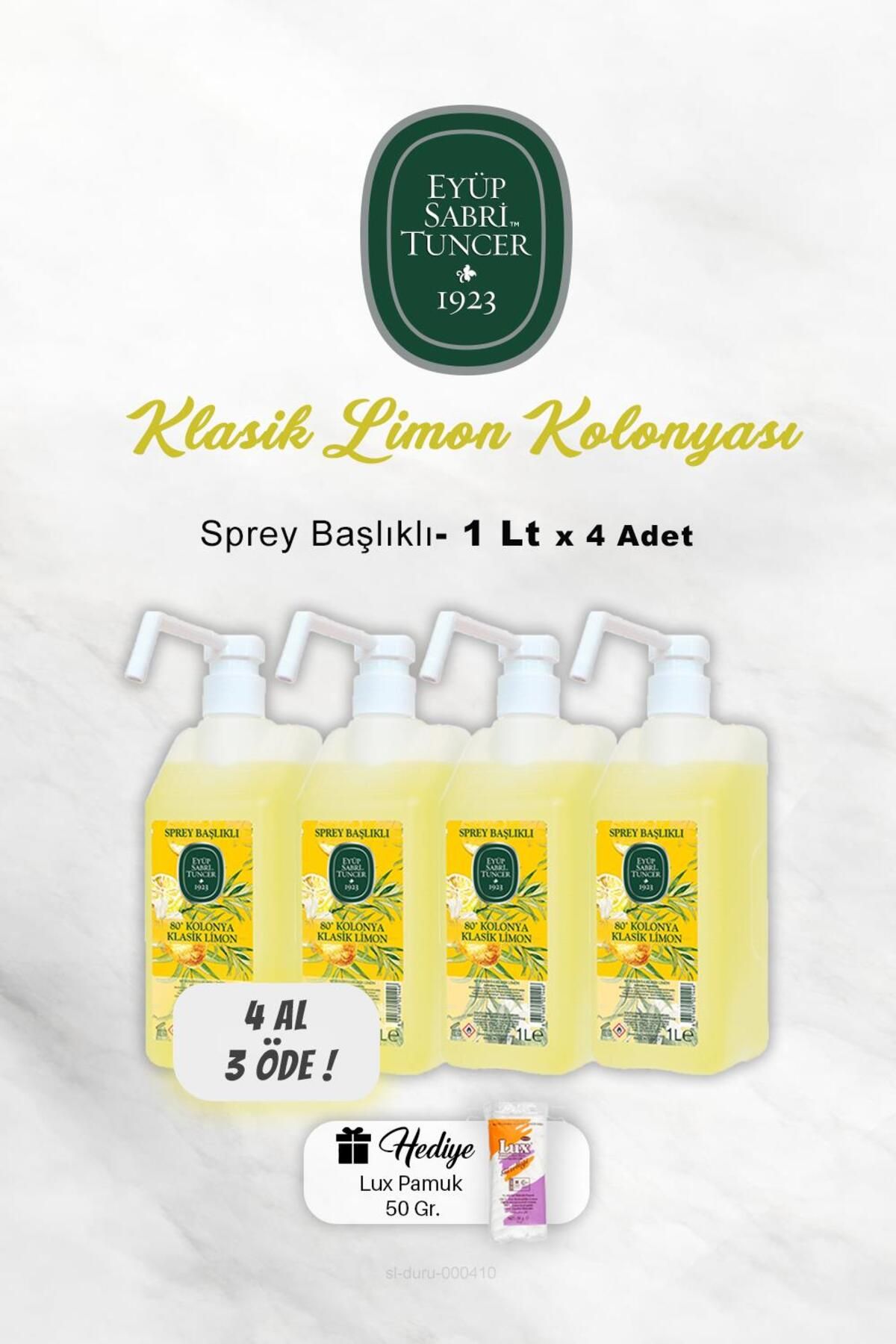 خرید 4 عدد پرداخت 3 ادکلن لیمویی کلاسیک Eyüp Sabri Tuncer 1 لیتری، هدیه پنبه ای Eyüp Sabri Tuncer