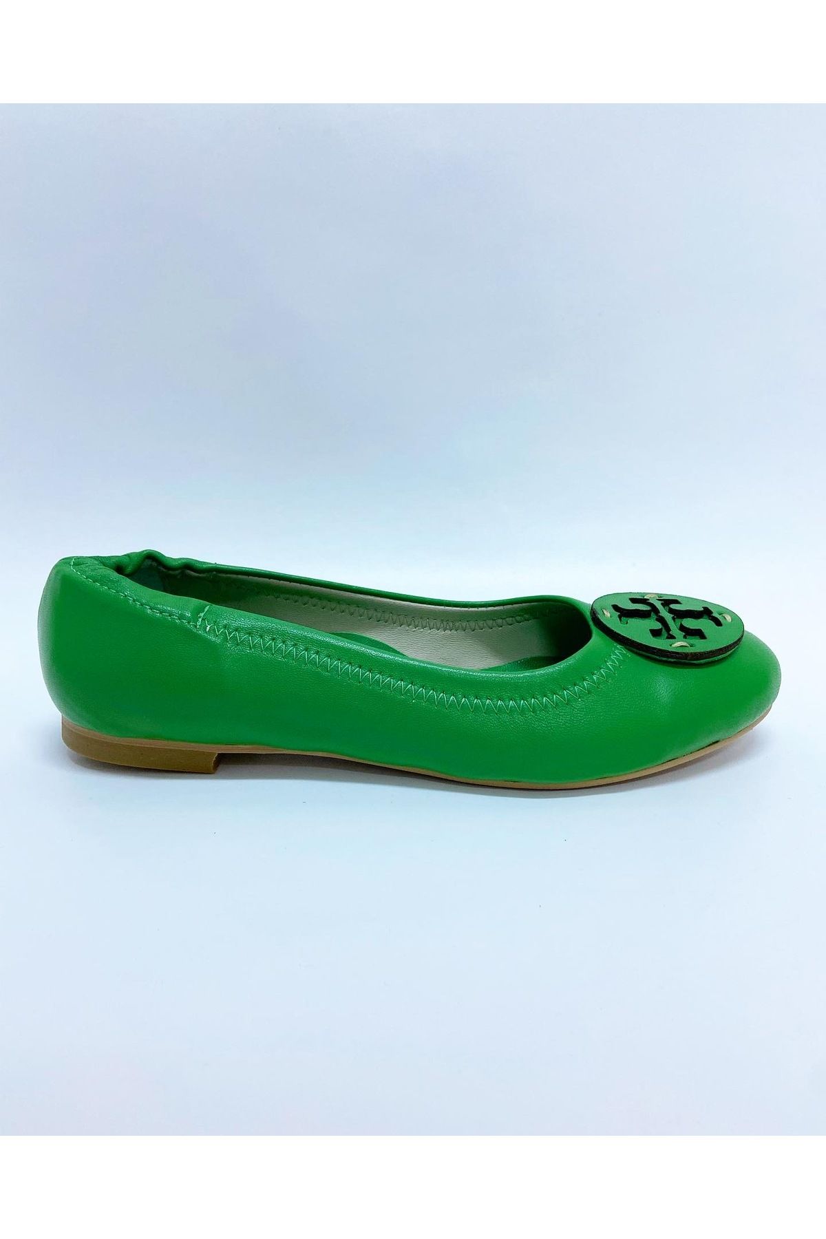 stok83-Women's Green Genuine Leather Ballerinas 5