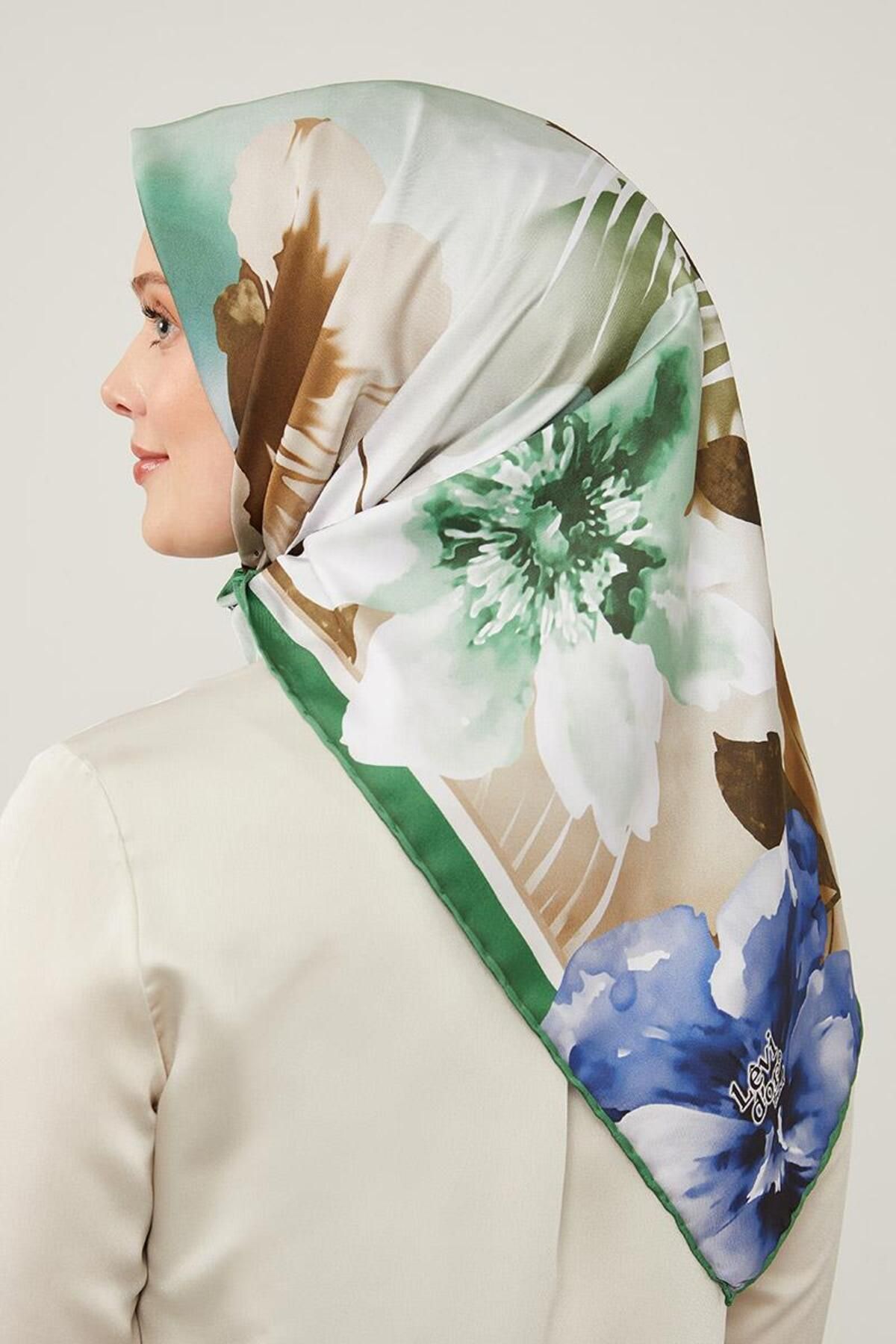روسری سبز Twill Trend الگوی گل Levidor
