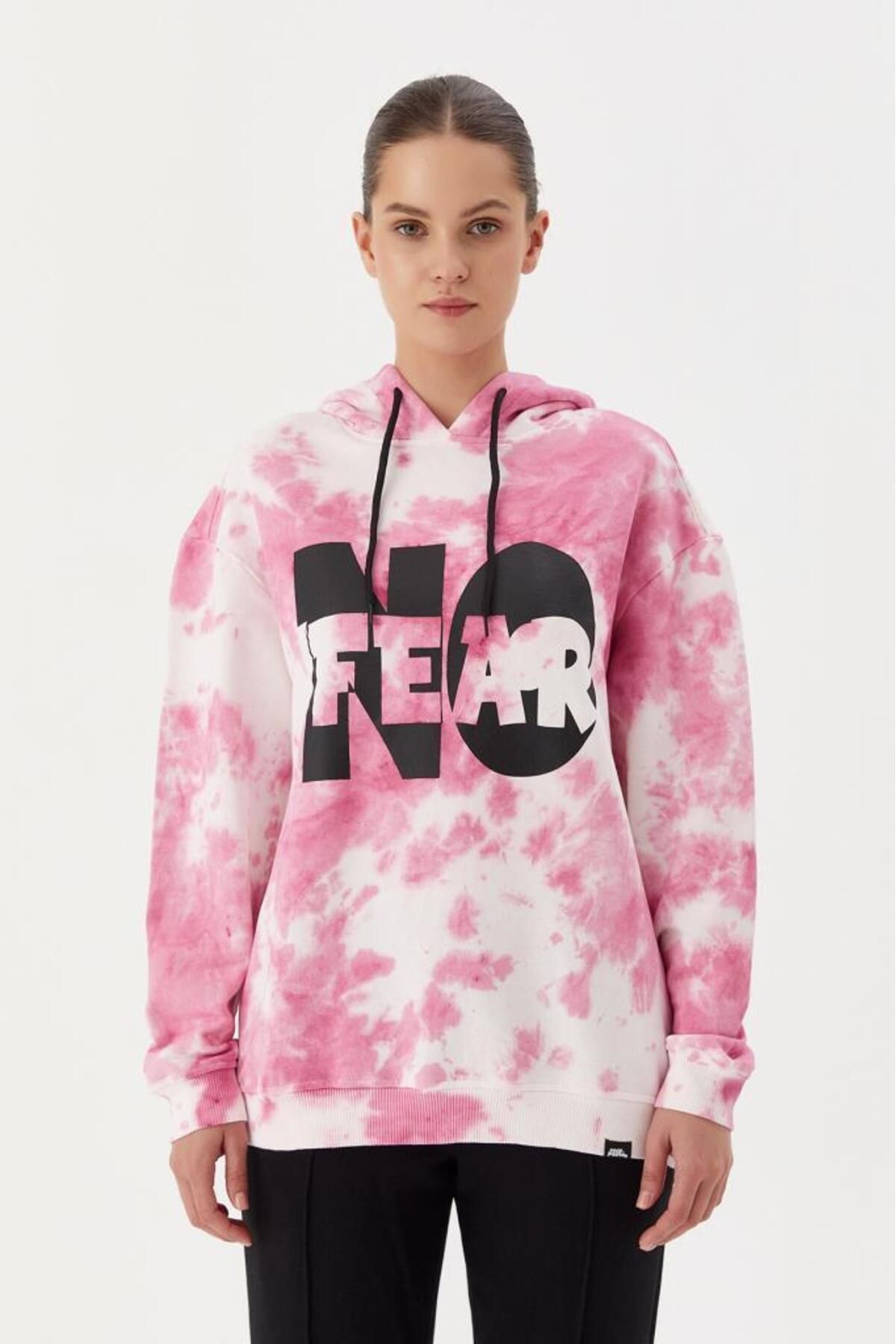 No Fear-Hanorac de damă oversize cu glugă roz Tie Dye 72480 1