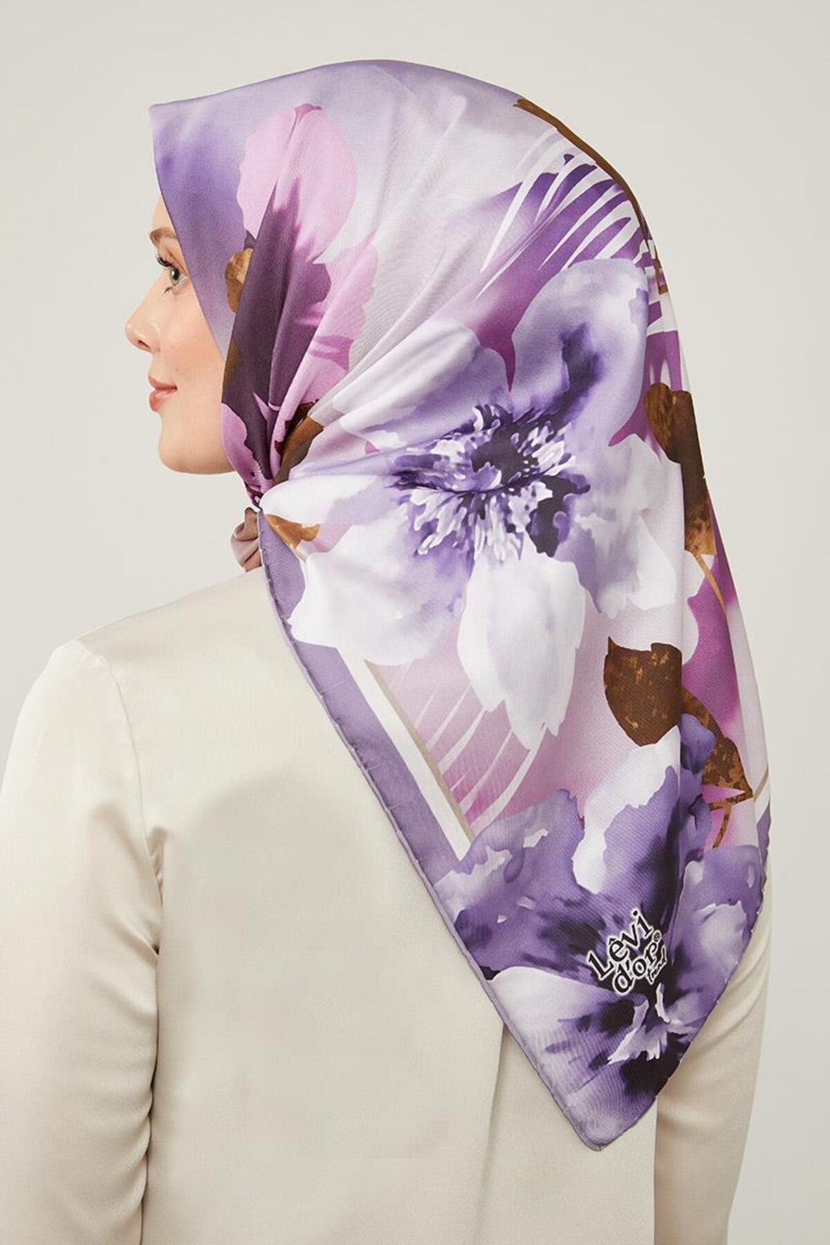 روسری بنفش Twill Trend الگوی گل Levidor