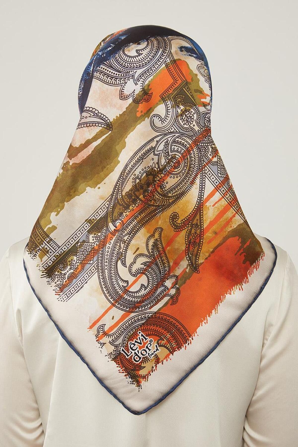 روسری آبی Navy Batik قومیت چاپ Twill Levidor